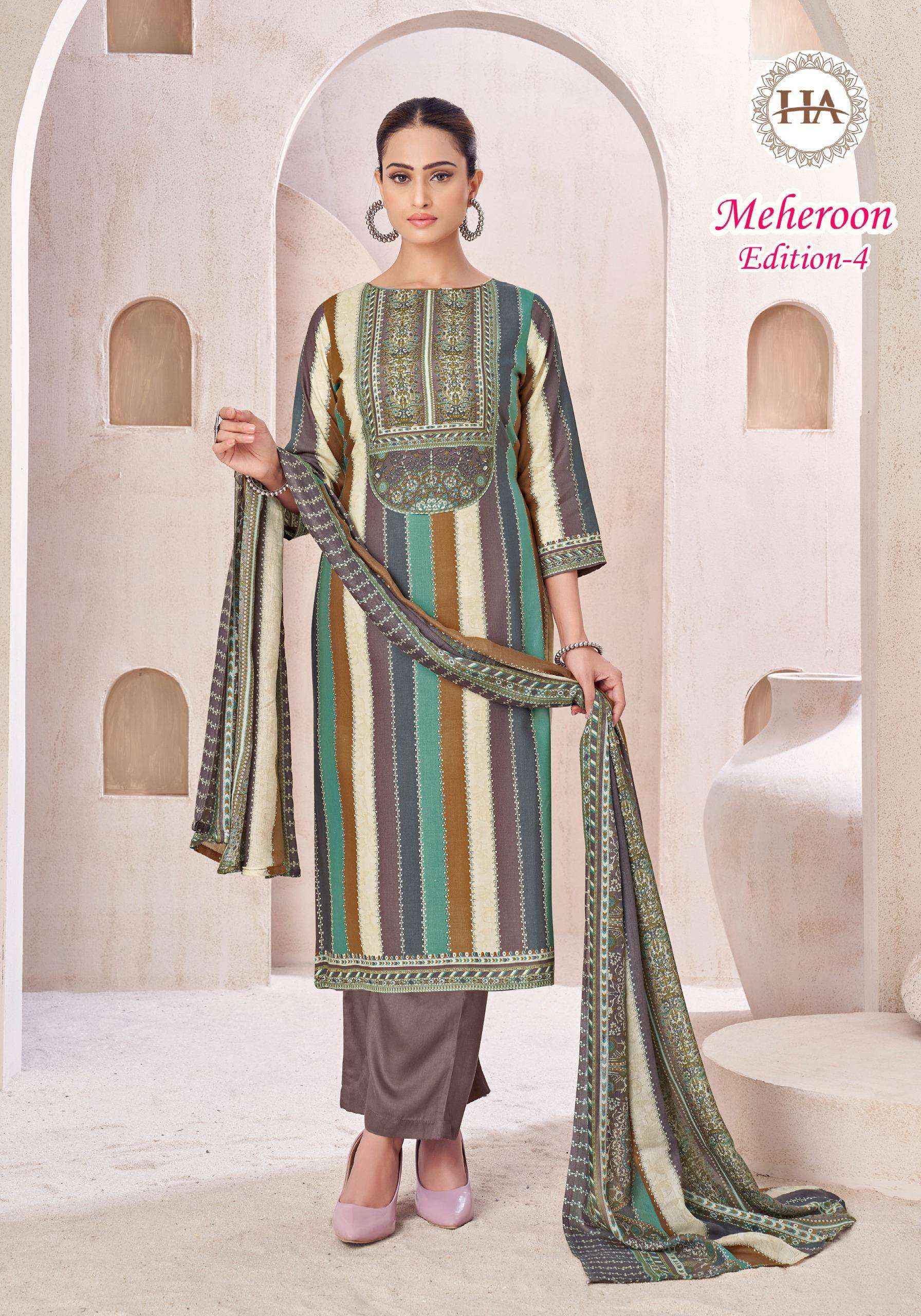 Harshit Fashion Meheroon Edition 4 Viscouse Dress Material 6 pcs Catalogue