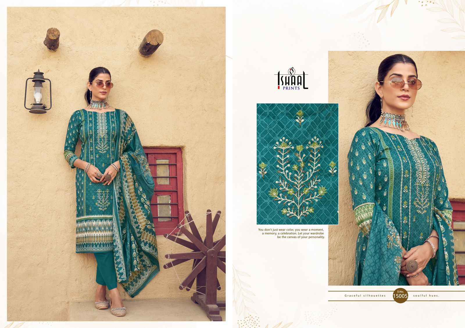 Ishaal Embroidered Vol 15 Lawn Cotton Dress Material 10 pcs Catalogue