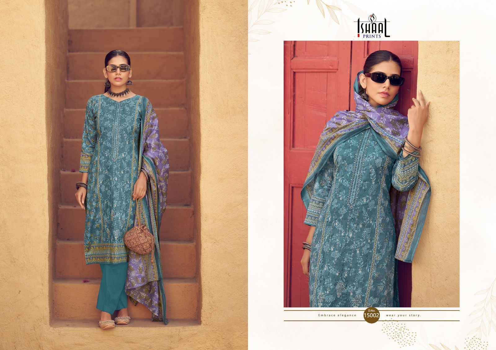Ishaal Embroidered Vol 15 Lawn Cotton Dress Material 10 pcs Catalogue