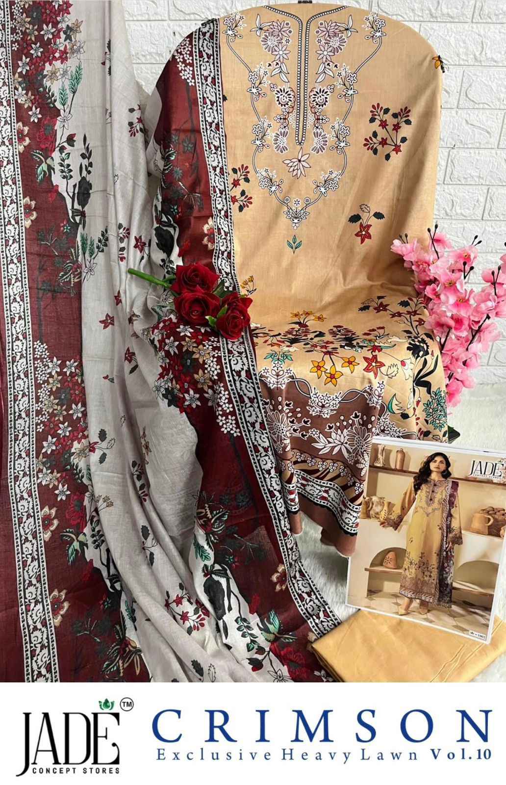 Jade Crimson Vol 10 Lawn Dress Material 6 pc Cataloge