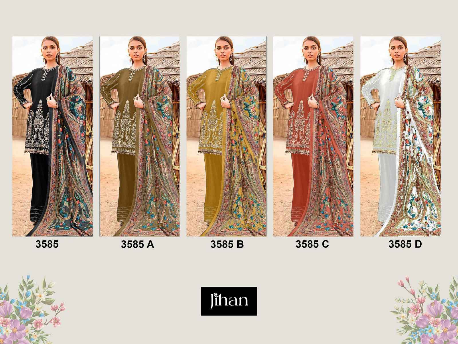 Jihan 3585 Rayon Cotton Dress Material 5 pcs Catalogue