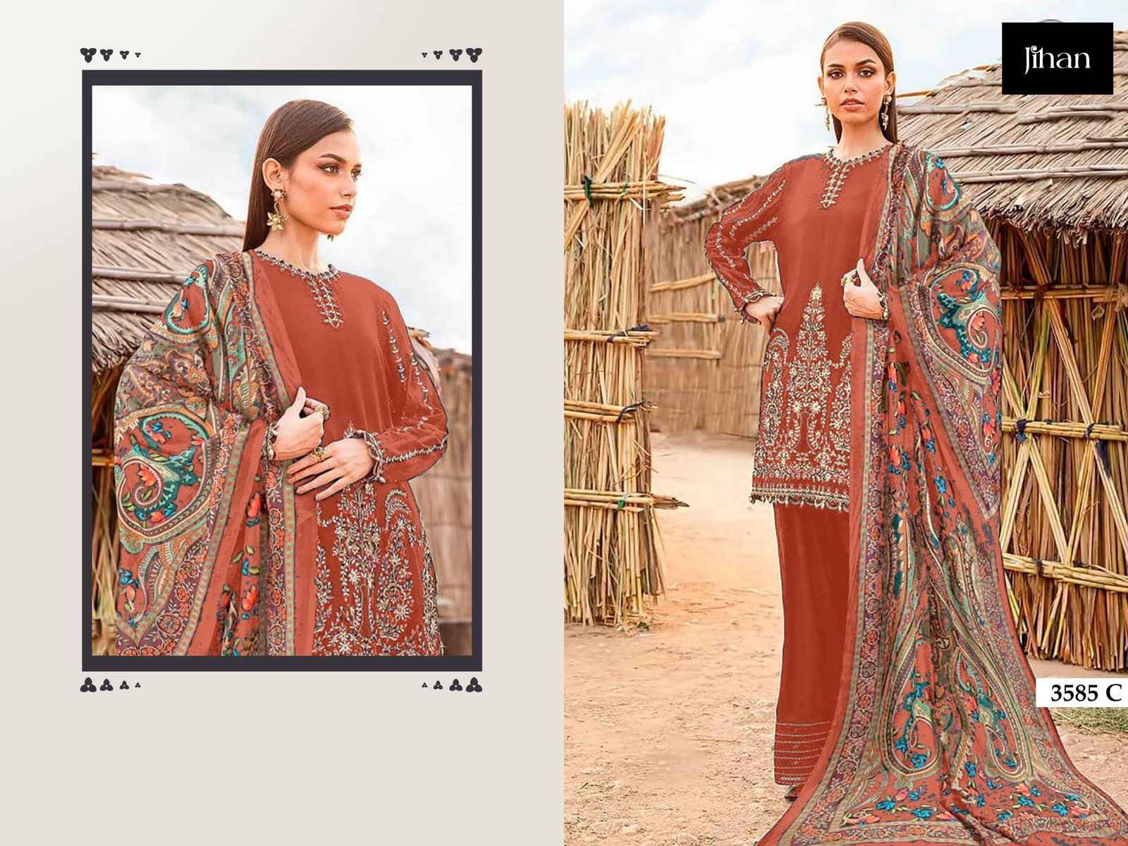 Jihan 3585 Rayon Cotton Dress Material 5 pcs Catalogue