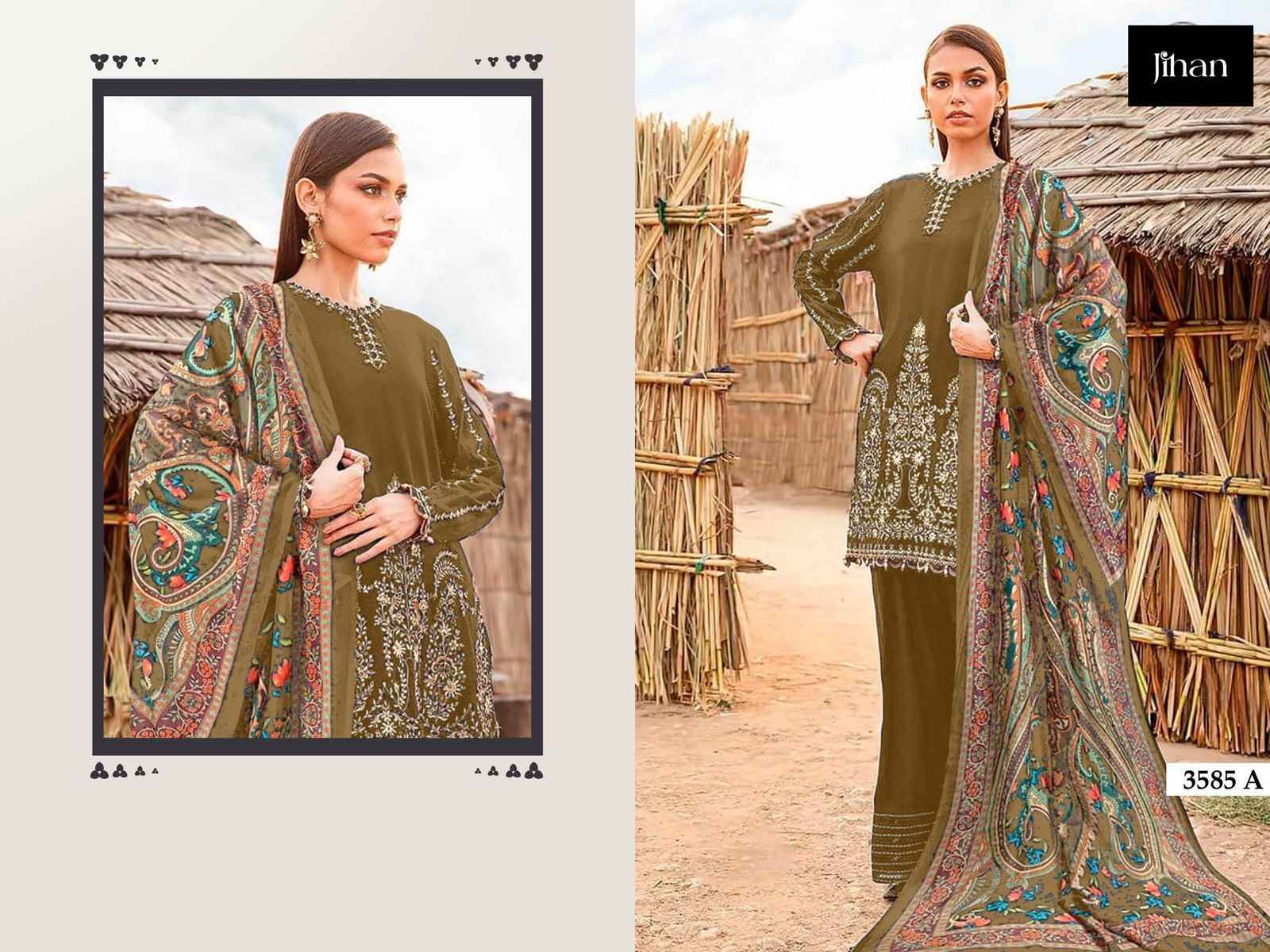 Jihan 3585 Rayon Cotton Dress Material 5 pcs Catalogue