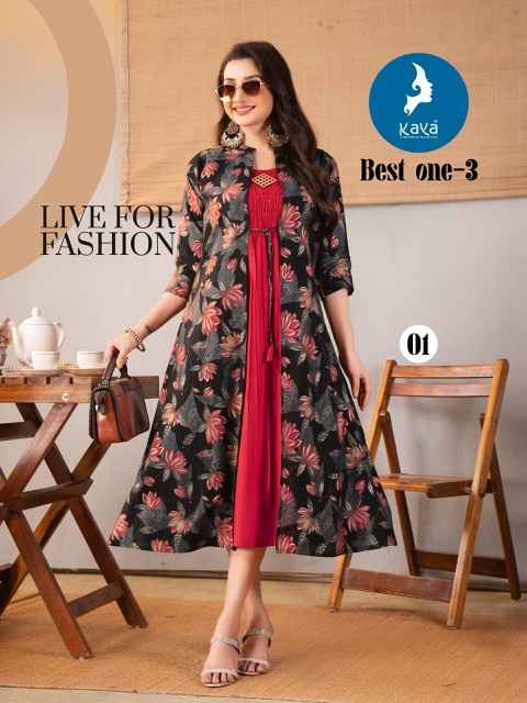 Kaya Best One 3 Chanderi Kurti 6 pcs Catalogue