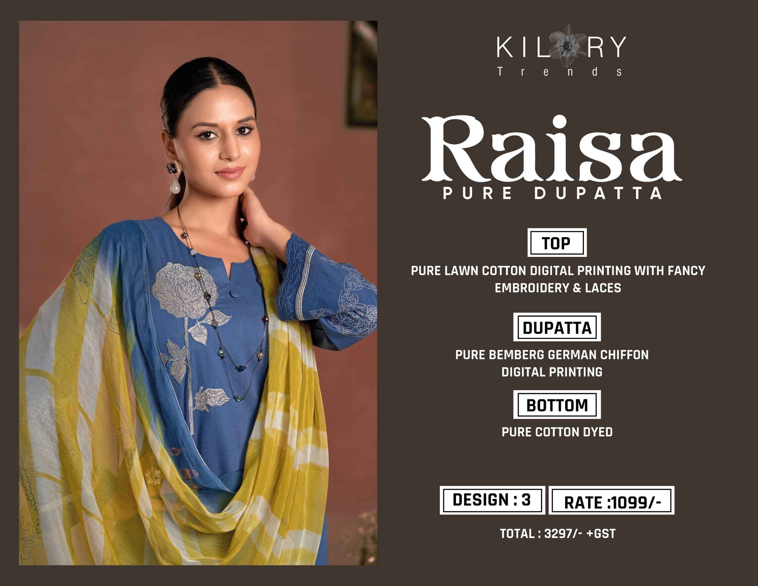 Kilory Trends Raisa Lawn Cotton Dress Material 3 pcs Catalogue
