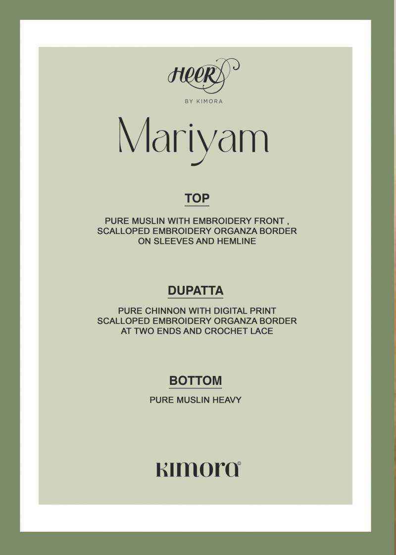 Kimora Heer Mariyam Musline Dress Material 6 pcs Catalogue
