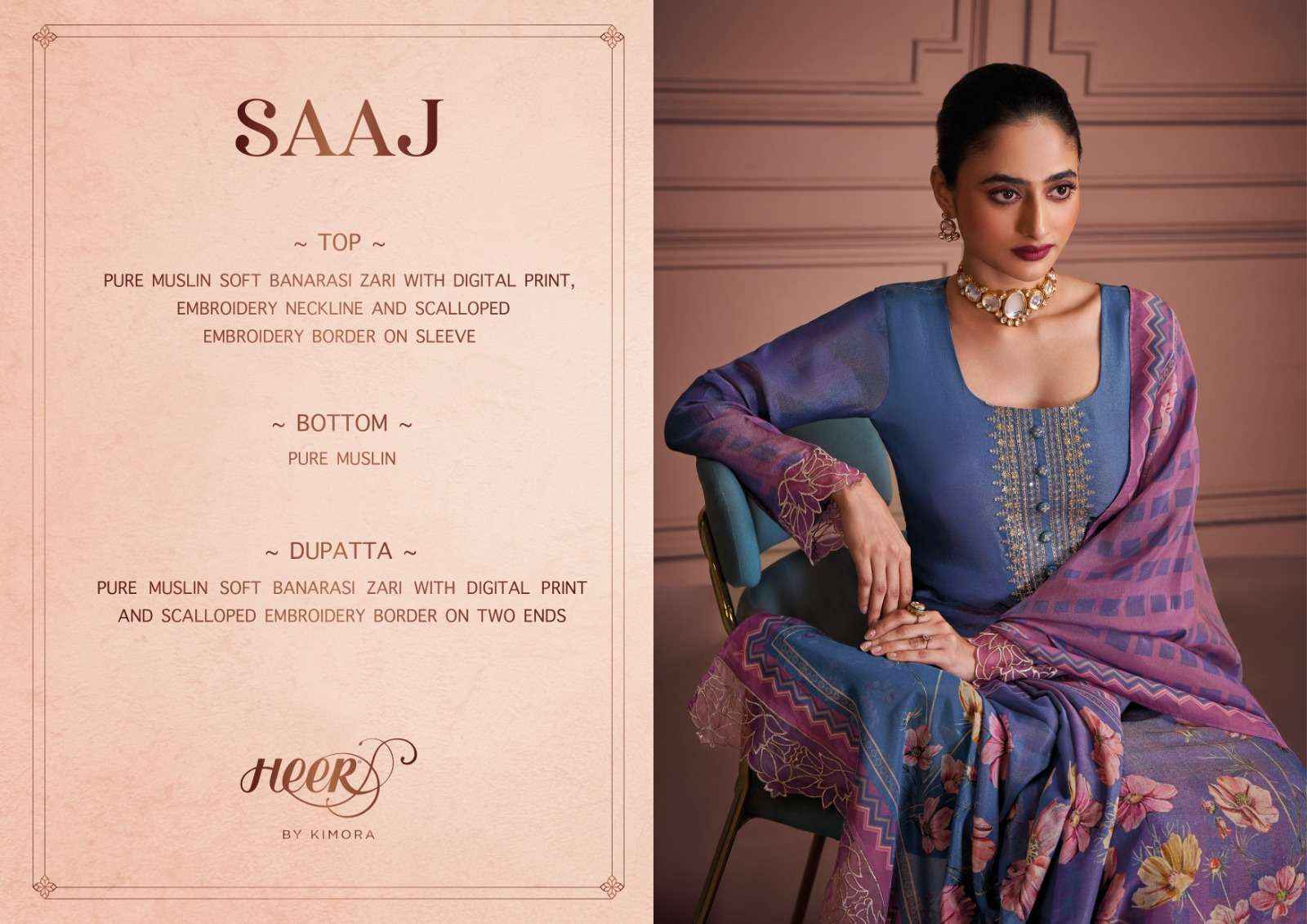 Kimora Heer Saaj Musline Dress Material 6 pcs Catalogue