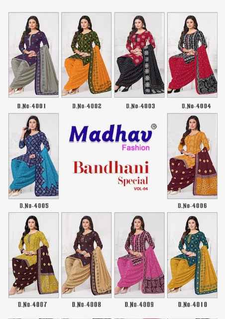 Madhav Fashion Bandhani Special Vol 4 Cotton Dress Material 10 pcs Catalogue