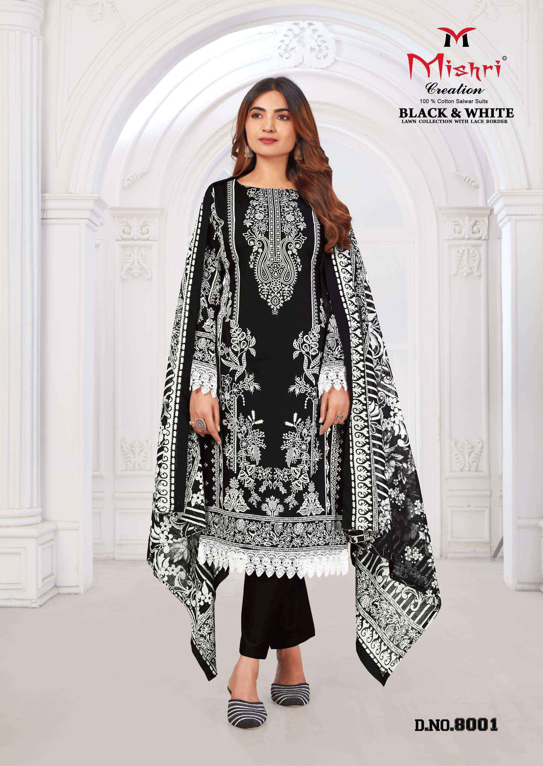 Mishri Creation Black & White Lawn Collection Vol 8 Lawn Cotton Dress Material 6  pcs Catalogue