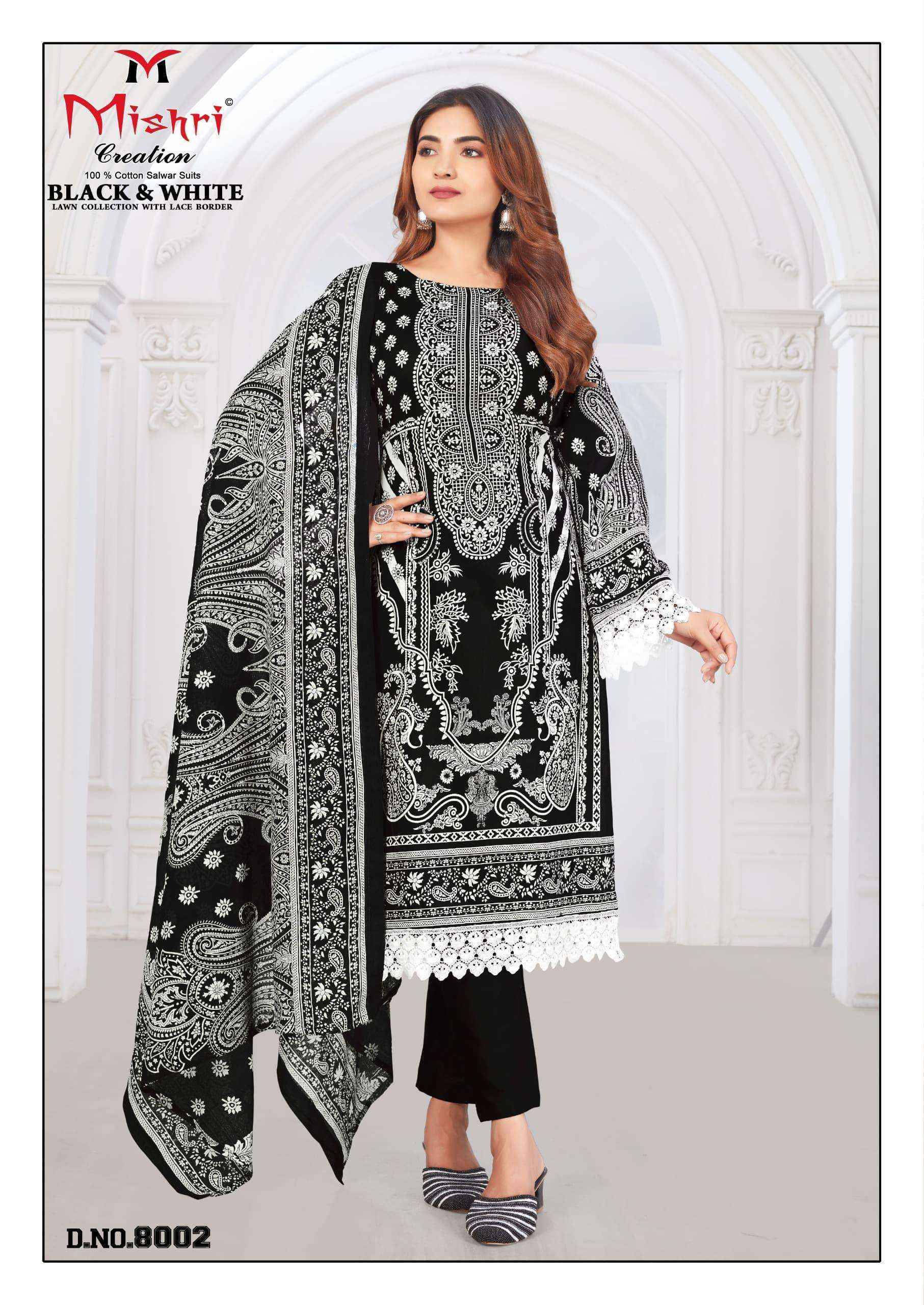 Mishri Creation Black & White Lawn Collection Vol 8 Lawn Cotton Dress Material 6  pcs Catalogue