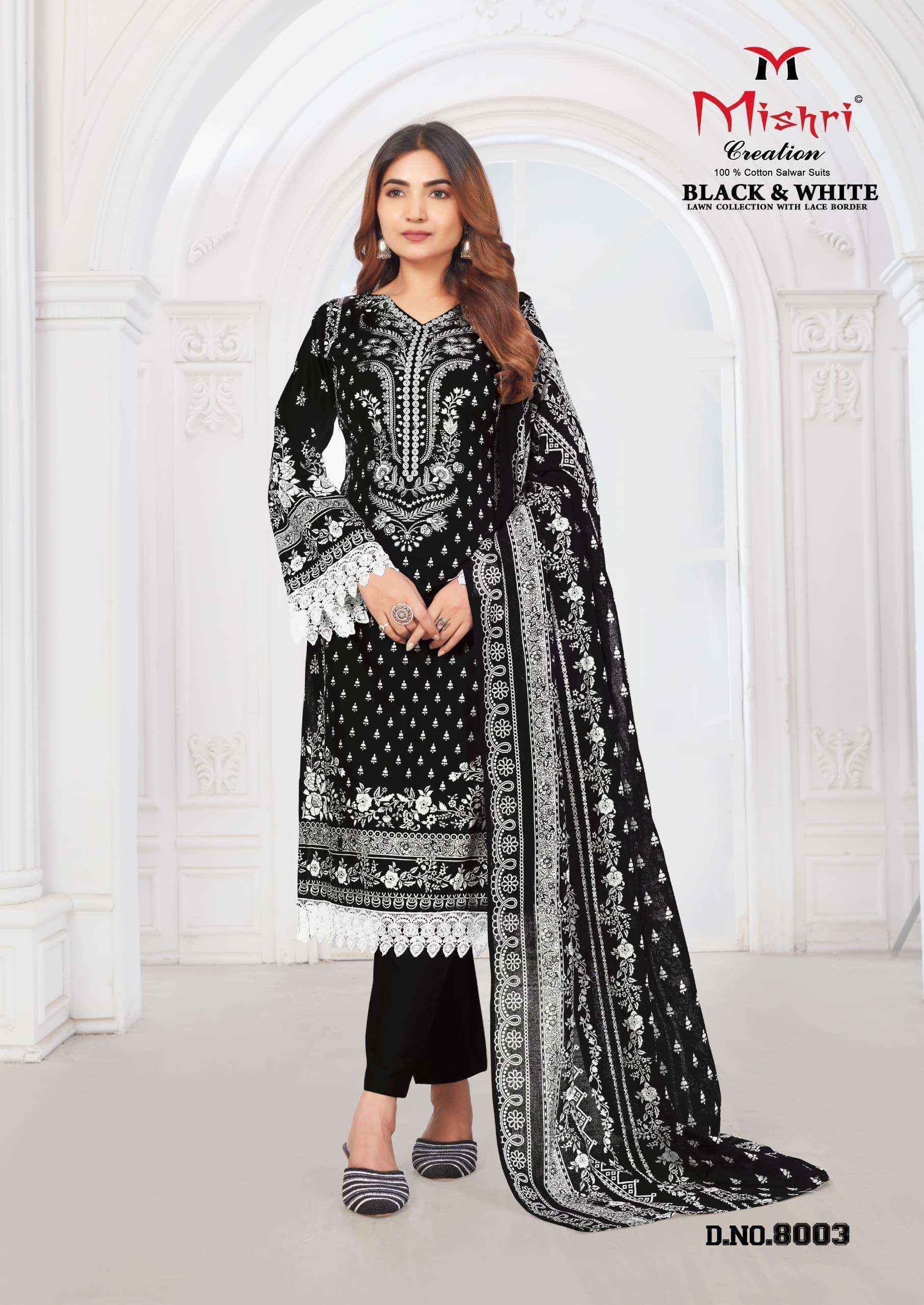 Mishri Creation Black & White Lawn Collection Vol 8 Lawn Cotton Dress Material 6  pcs Catalogue