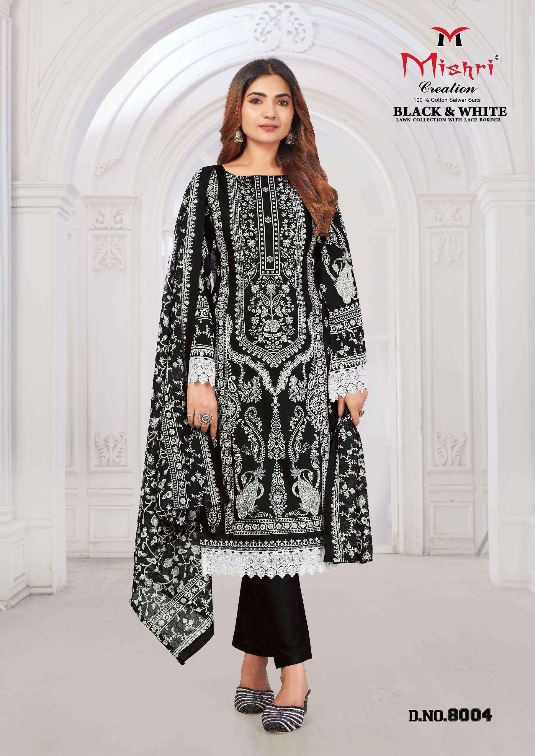 Mishri Creation Black & White Lawn Collection Vol 8 Lawn Cotton Dress Material 6  pcs Catalogue