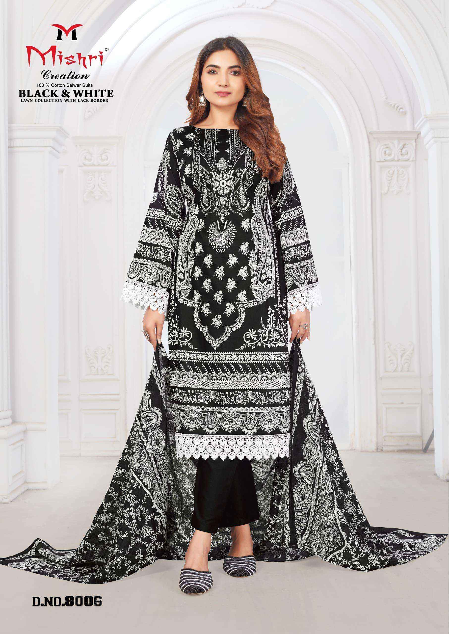 Mishri Creation Black & White Lawn Collection Vol 8 Lawn Cotton Dress Material 6  pcs Catalogue