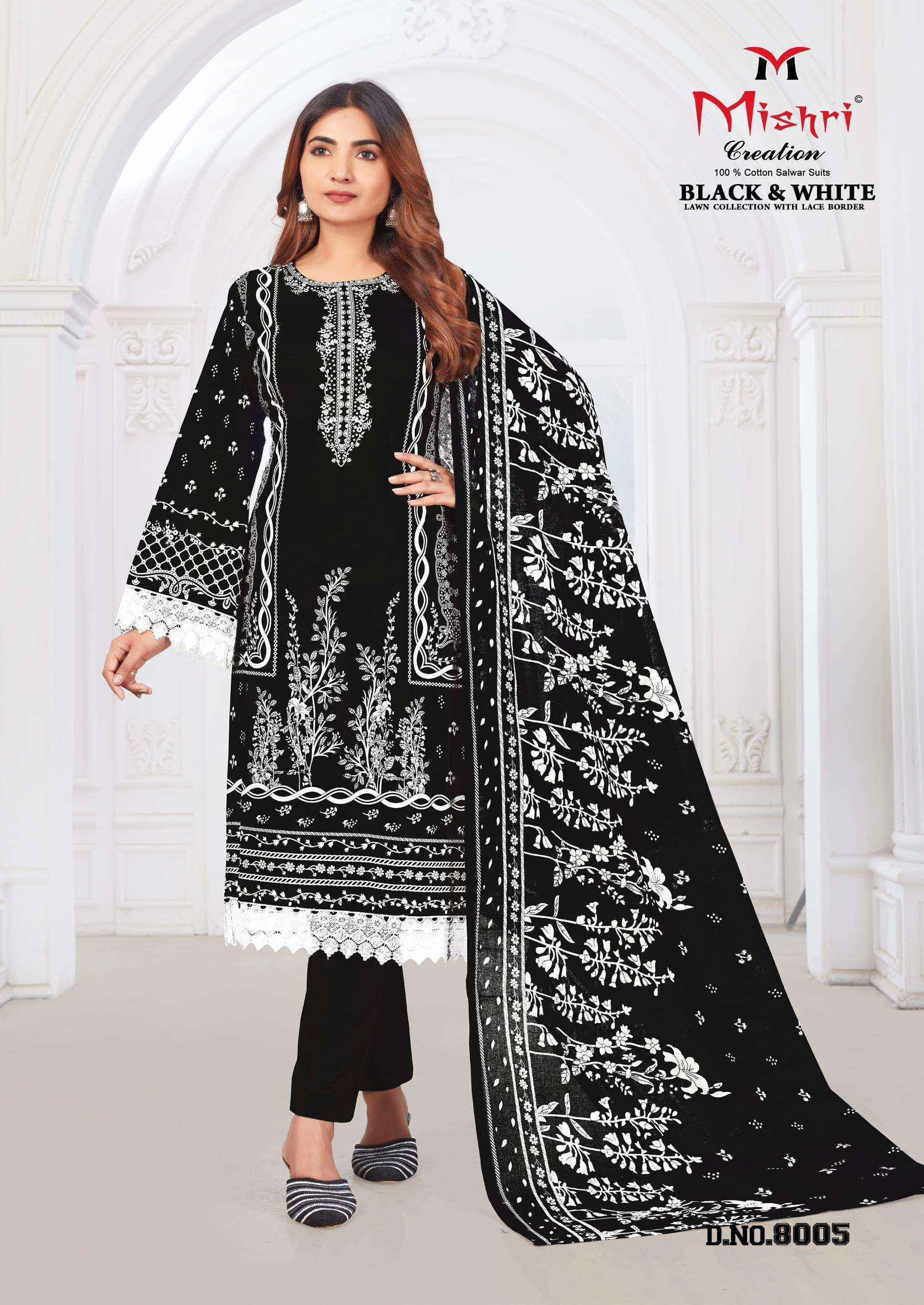 Mishri Creation Black & White Lawn Collection Vol 8 Lawn Cotton Dress Material 6  pcs Catalogue