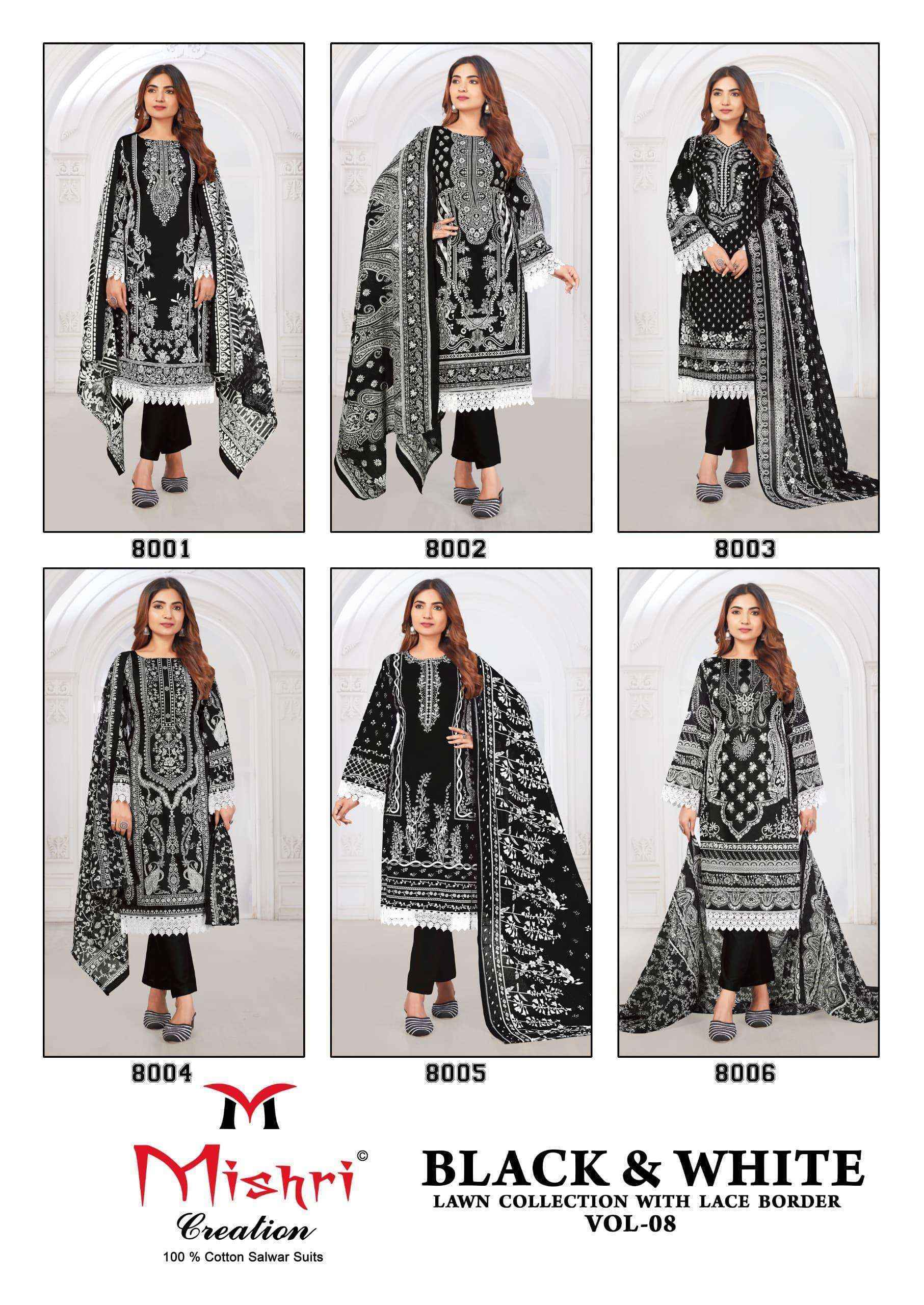 Mishri Creation Black & White Lawn Collection Vol 8 Lawn Cotton Dress Material 6  pcs Catalogue