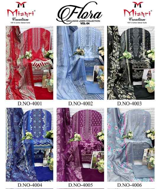 Mishri Creation Flora Vol 4 Lawn Cotton Dress Material 6 pcs Catalogue