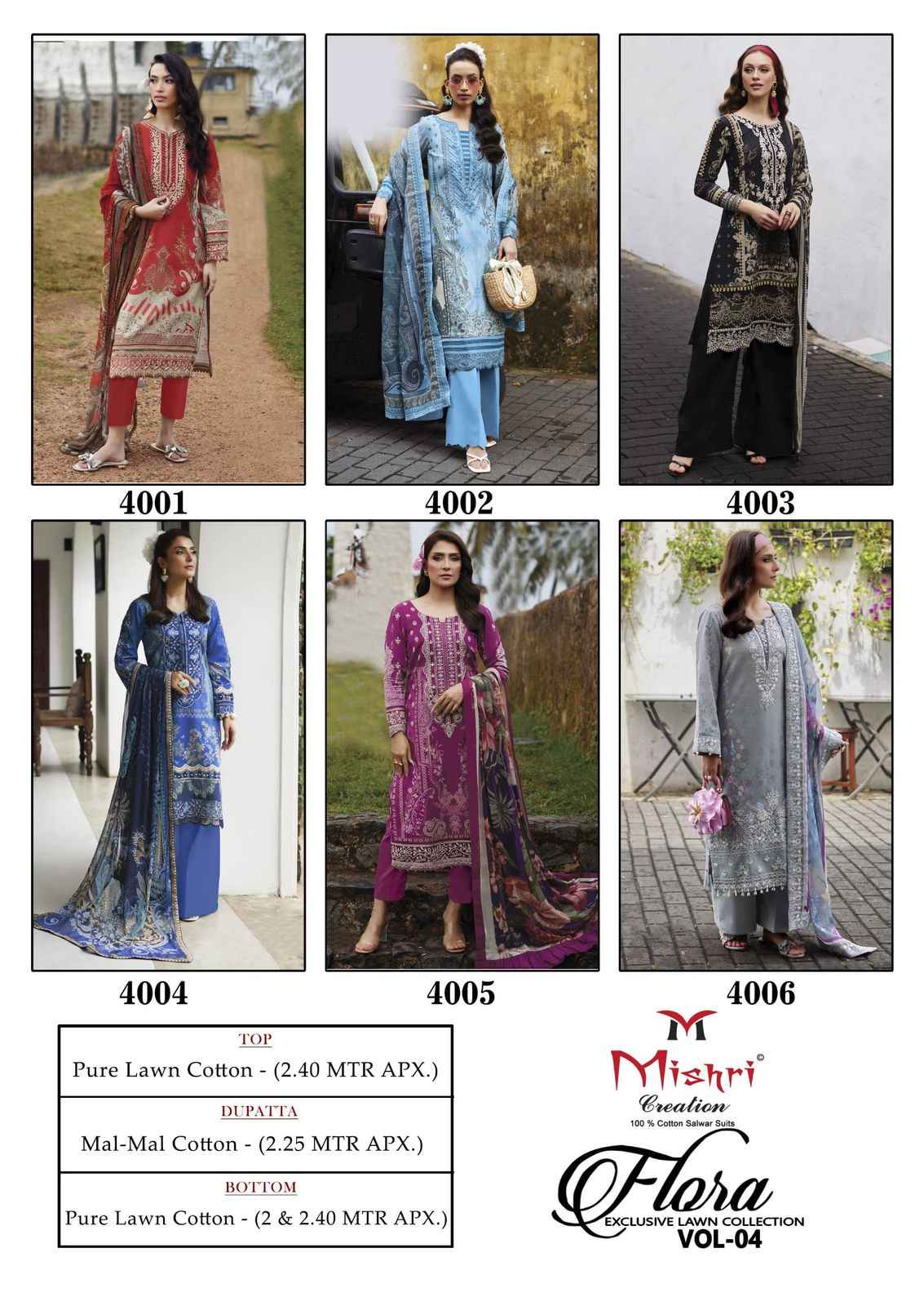 Mishri Creation Flora Vol 4 Lawn Cotton Dress Material 6 pcs Catalogue