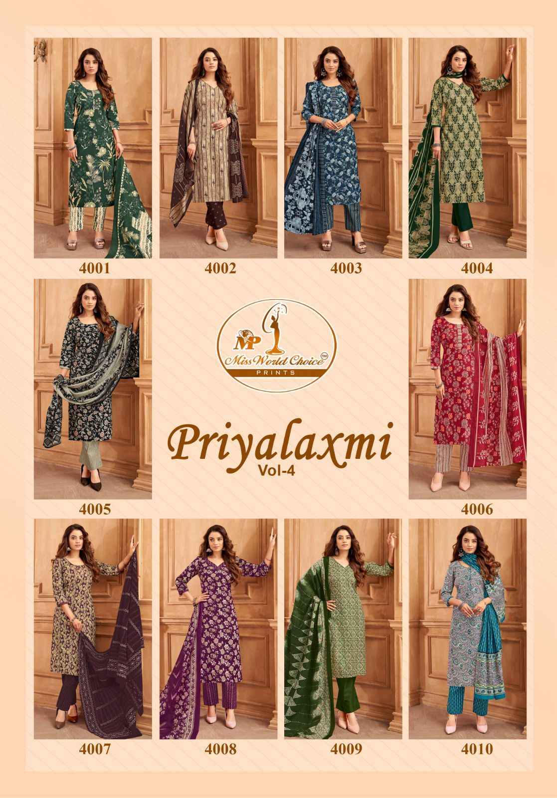Miss World Choice Priyalaxmi Vol 4 Cotton Dress Material 10 pcs Catalogue