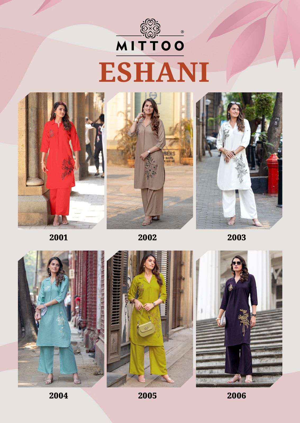 Mittoo Eshani Rayon Co Ord Set 6 pcs Catalogue
