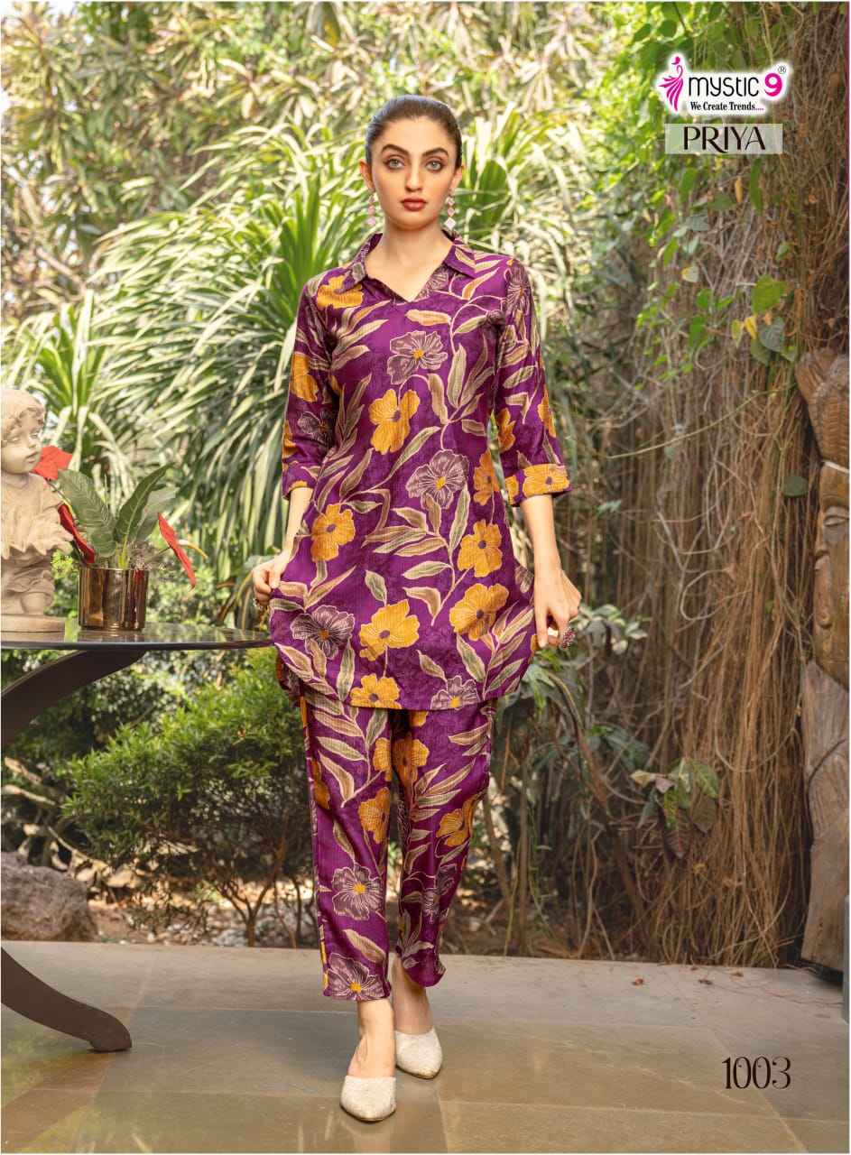 Mystic 9 Priya Vol 1 Viscouse Rayon Co Ord Set 10 pcs Catalogue