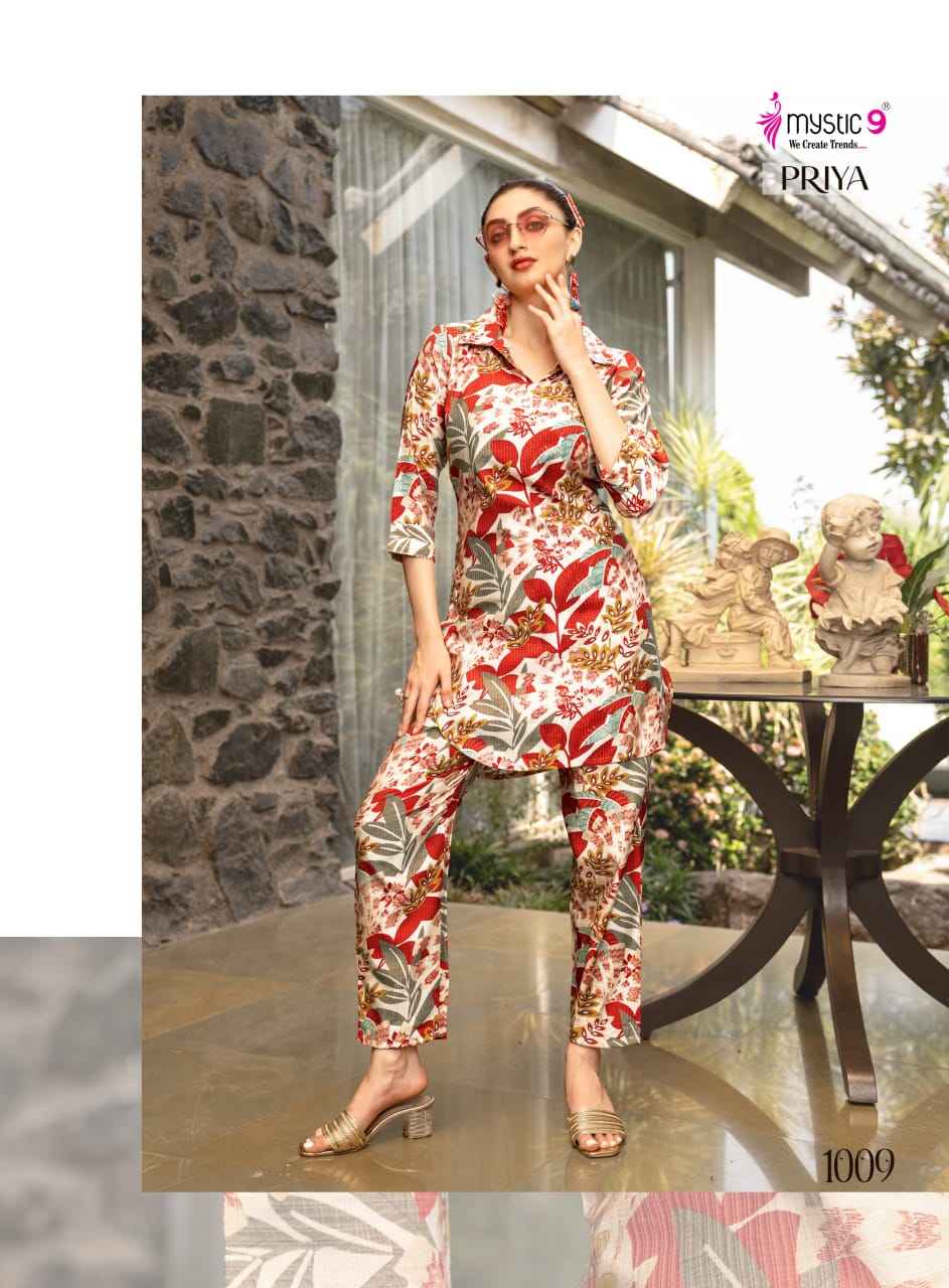 Mystic 9 Priya Vol 1 Viscouse Rayon Co Ord Set 10 pcs Catalogue