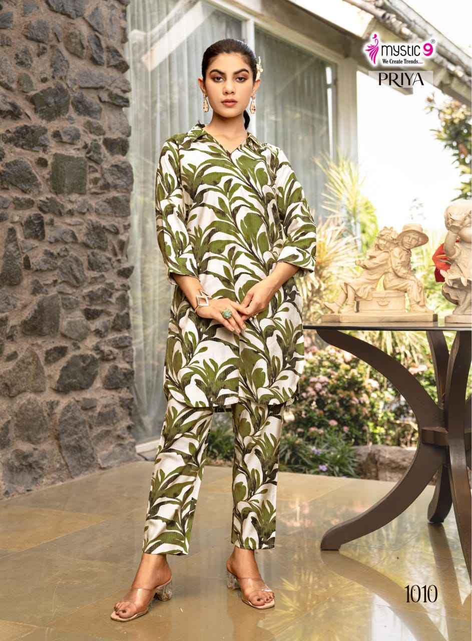 Mystic 9 Priya Vol 1 Viscouse Rayon Co Ord Set 10 pcs Catalogue