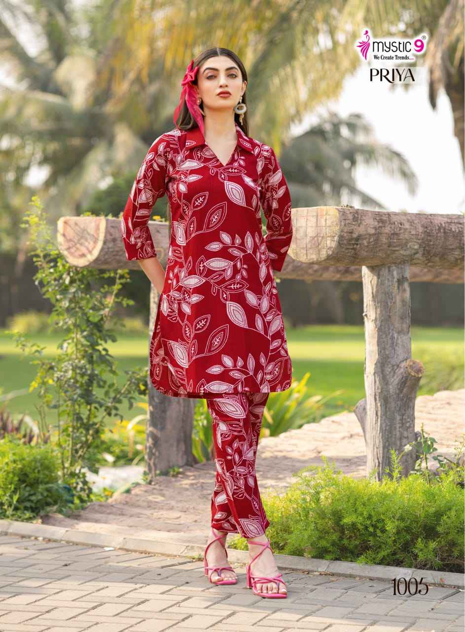 Mystic 9 Priya Vol 1 Viscouse Rayon Co Ord Set 10 pcs Catalogue