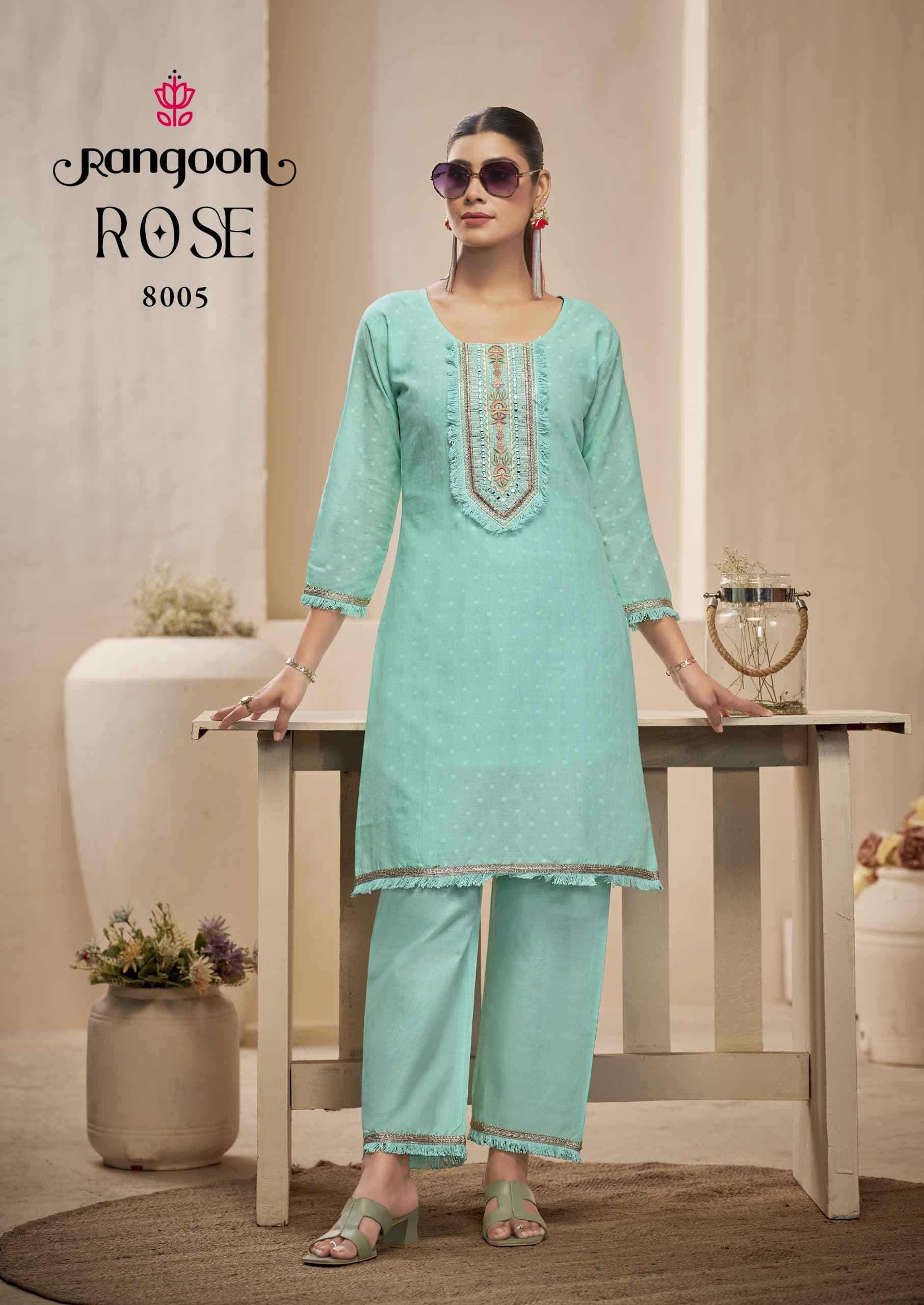 Rangoon Rose Cotton Kurti With Bottom 8 pcs Catalogue
