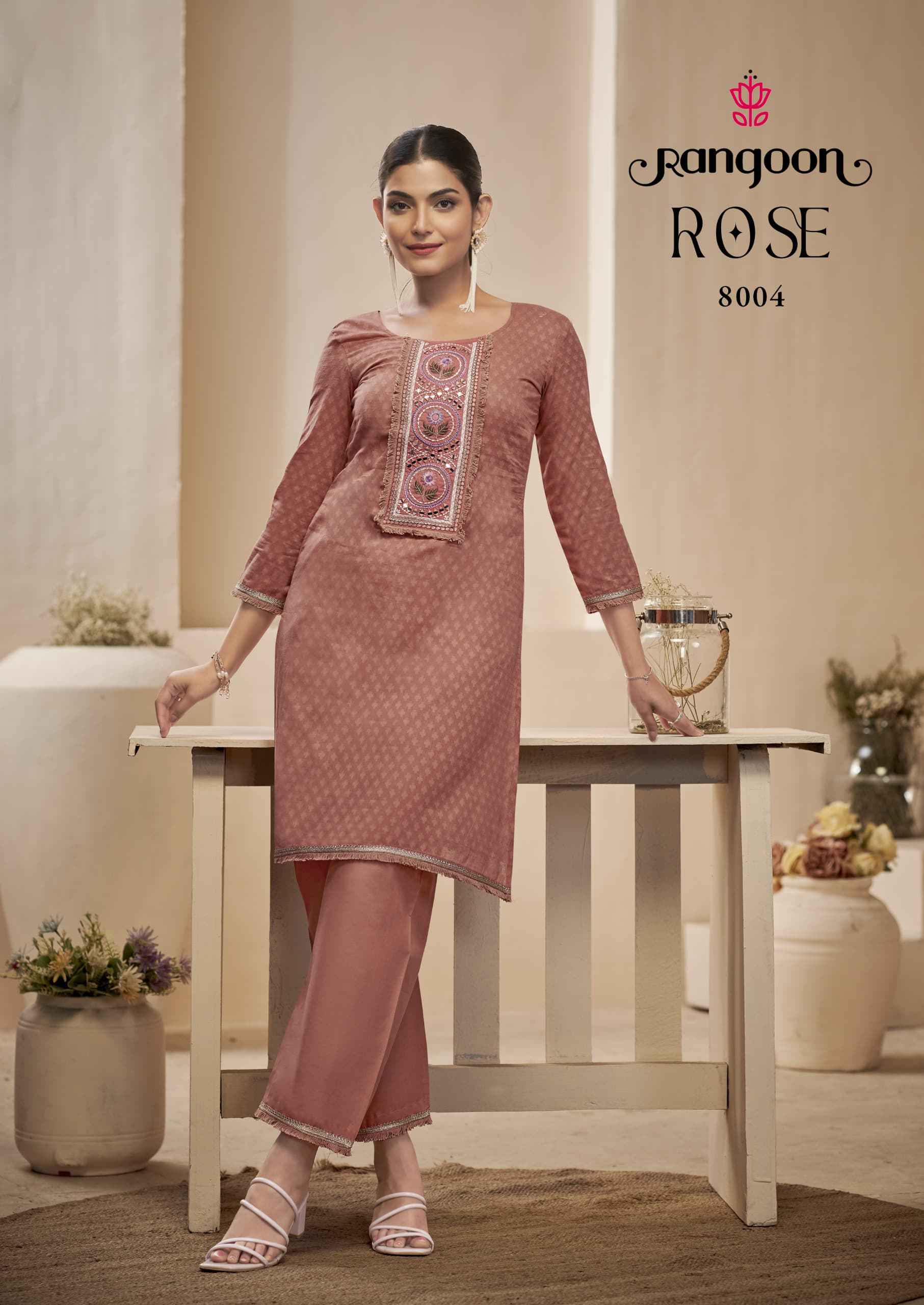Rangoon Rose Cotton Kurti With Bottom 8 pcs Catalogue
