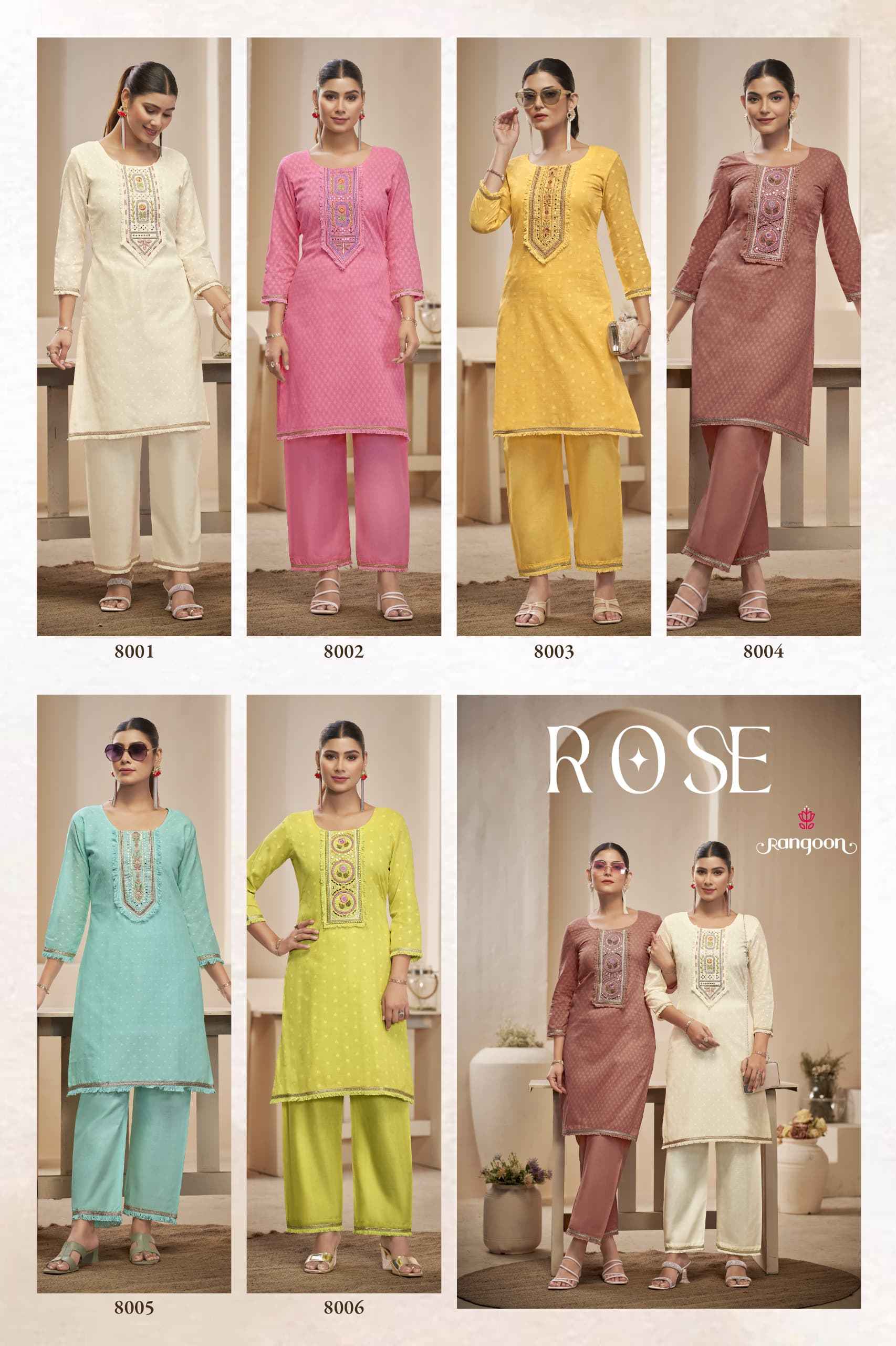 Rangoon Rose Cotton Kurti With Bottom 8 pcs Catalogue