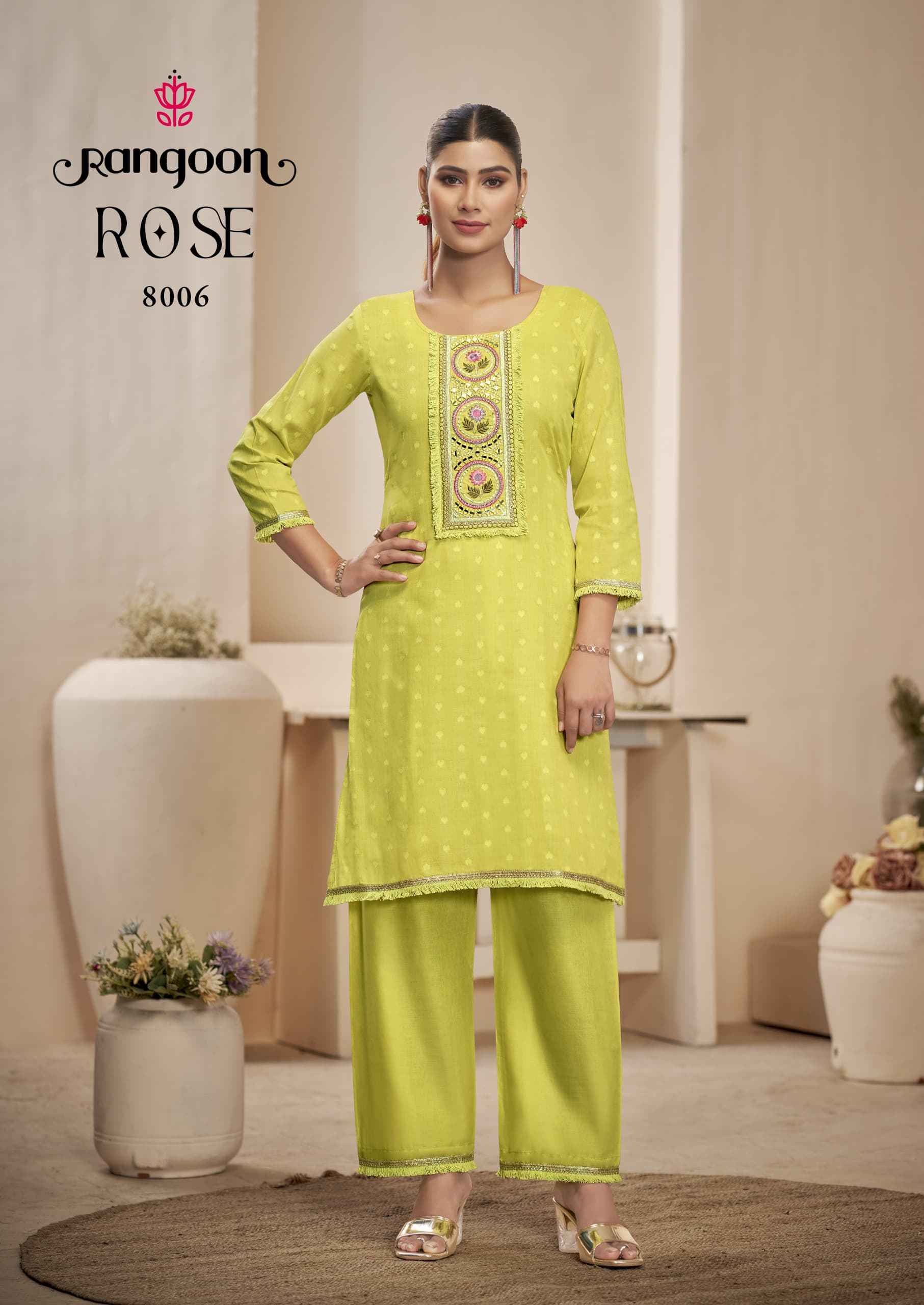 Rangoon Rose Cotton Kurti With Bottom 8 pcs Catalogue