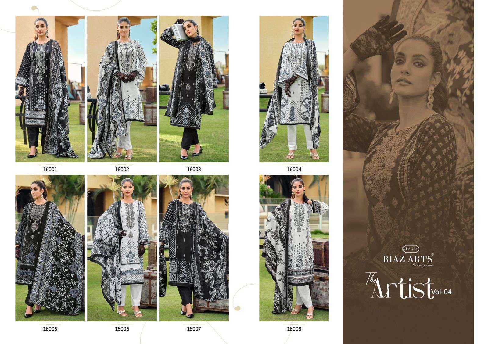 Riaz Arts The Artist Vol 4 Lawn Cotton Dress Material 8 pcs Catalogue