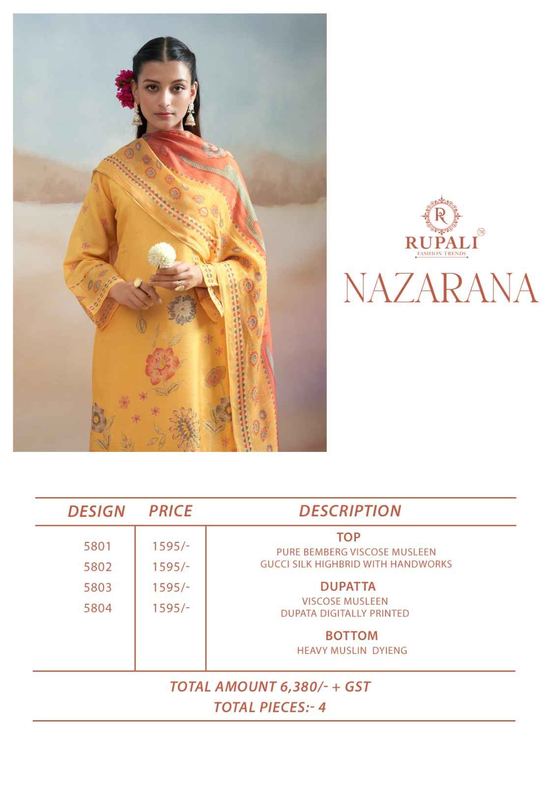 Rupali Fashion Nazarana Viscouse Dress Material 4 pcs Catalogue