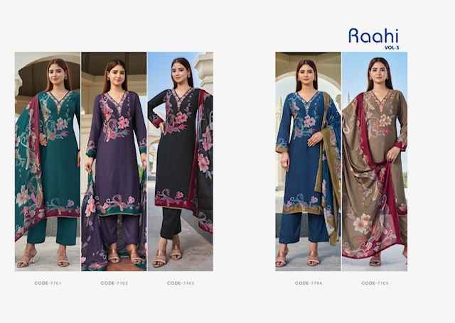 Rupali Fashion Raahi Vol 3 Musline Dress Material 5 pcs Catalogue
