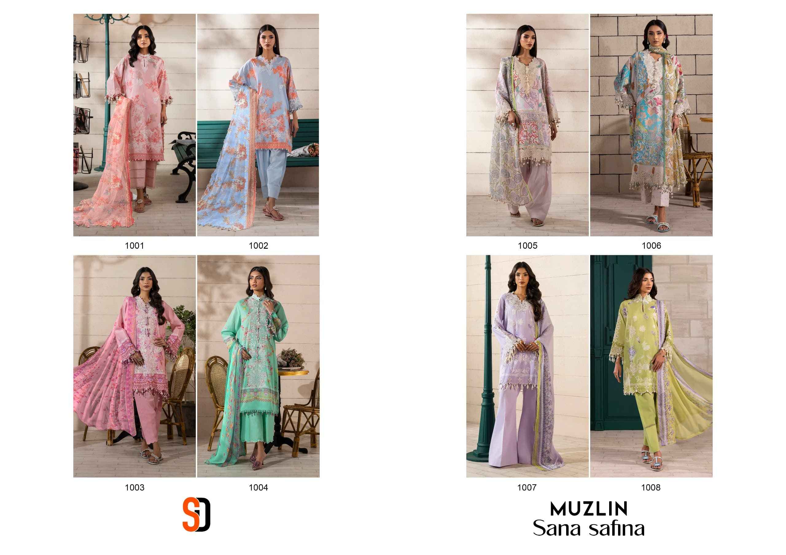 Shraddha Designer Muzlin Sana Safinaz Lawn Cotton Dress Material 8 pcs Catalogue