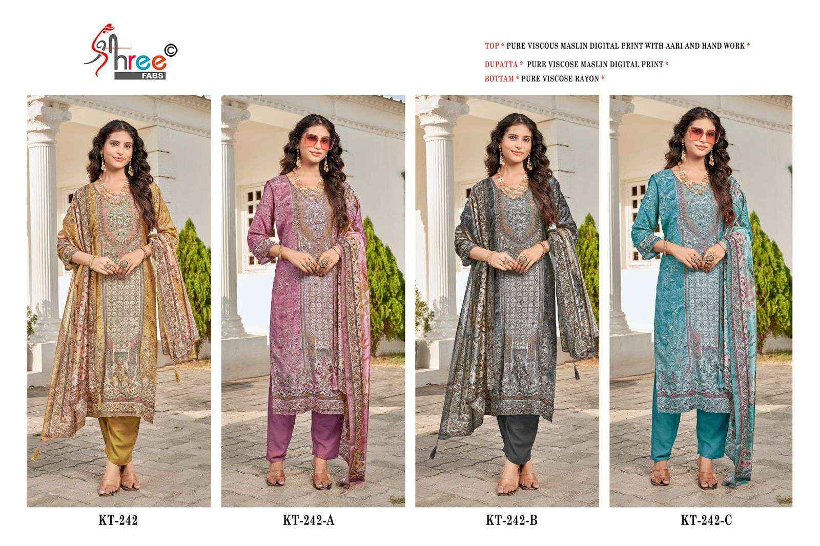 Shree Fabs KT 242 Viscose Muslin Dress Material 4 pcs Catalogue