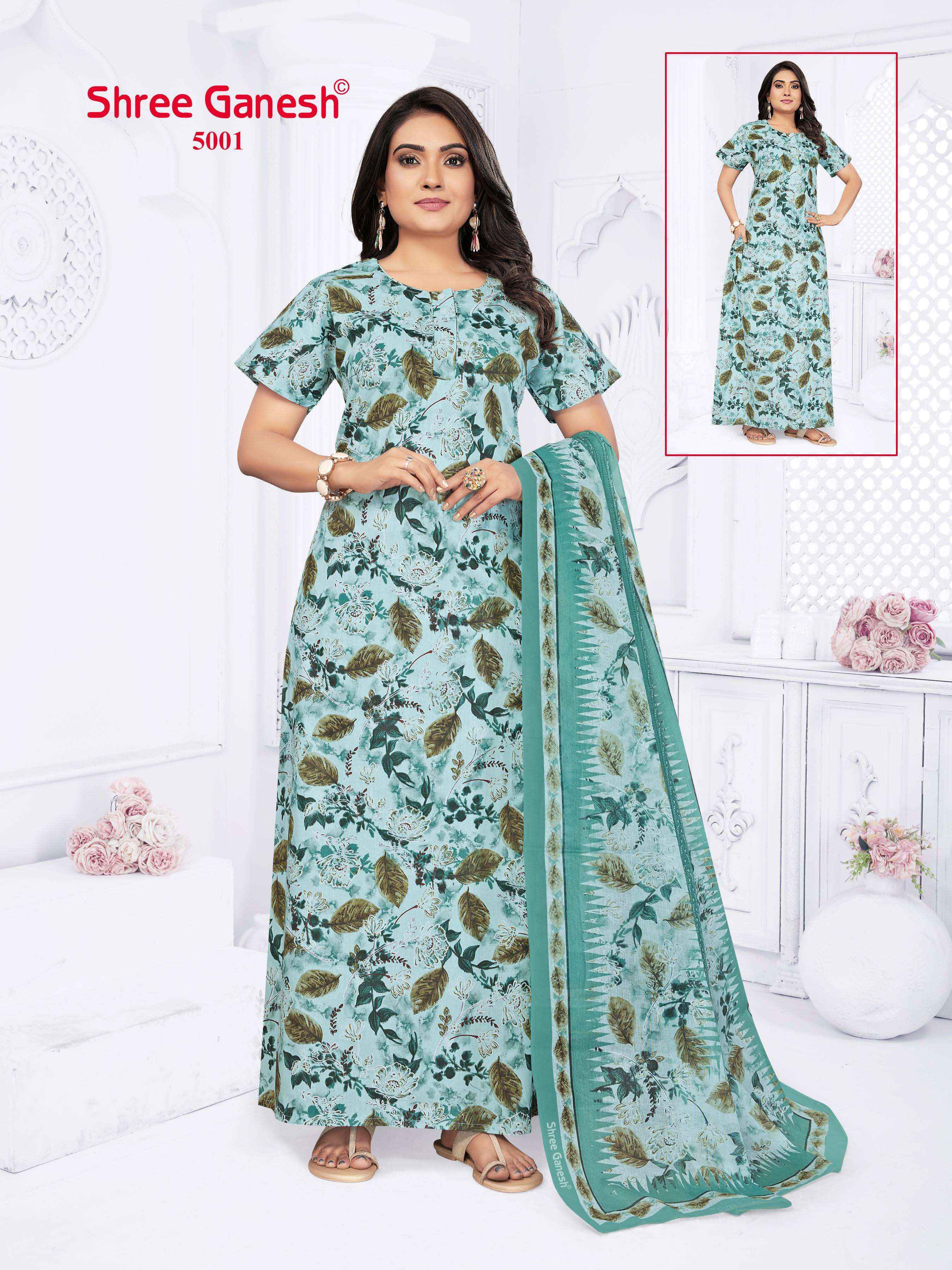 shree ganesh Kalki Vol 5 Cotton Gown With Dupatta 15 pcs Catalogue