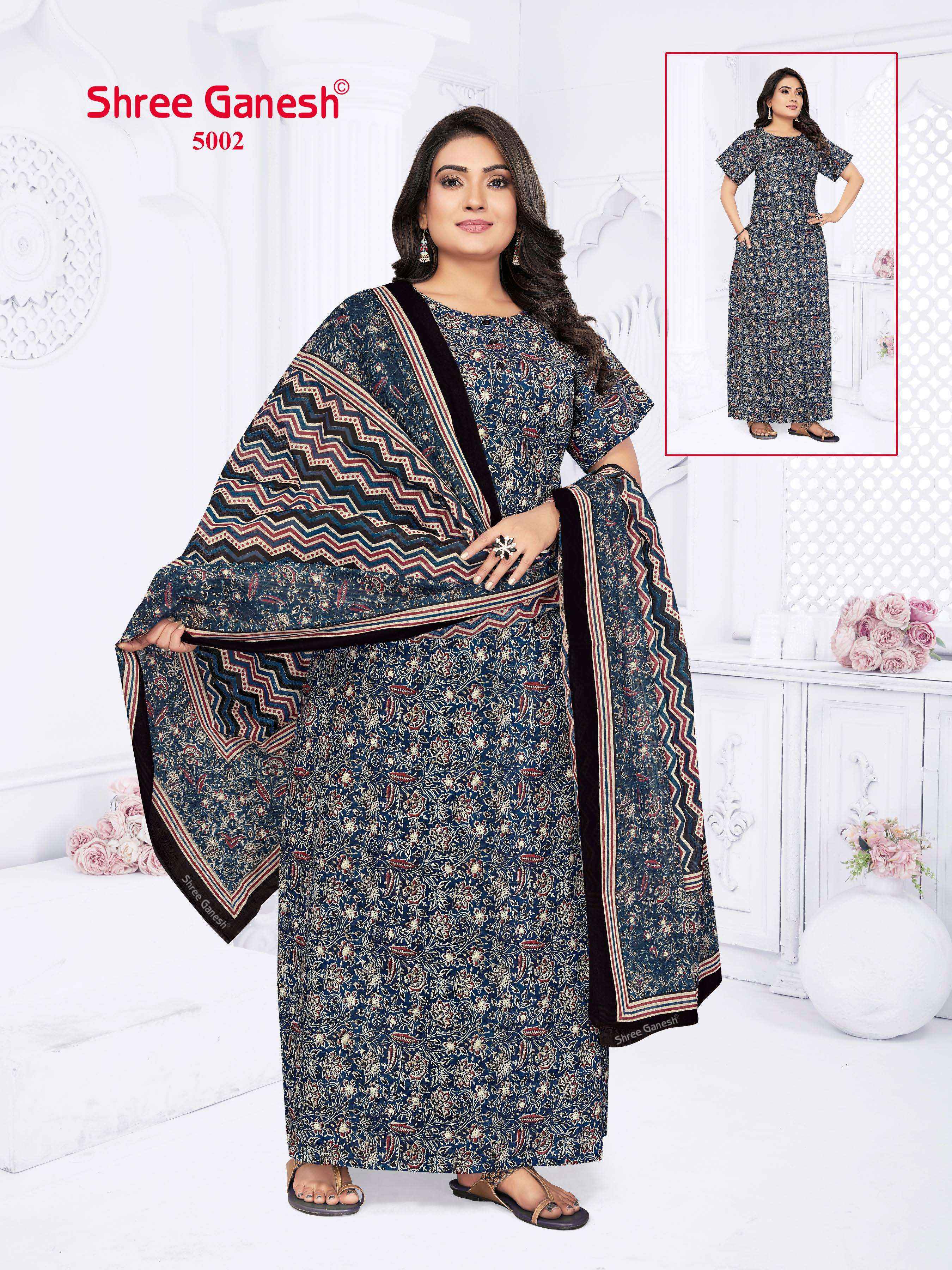 shree ganesh Kalki Vol 5 Cotton Gown With Dupatta 15 pcs Catalogue