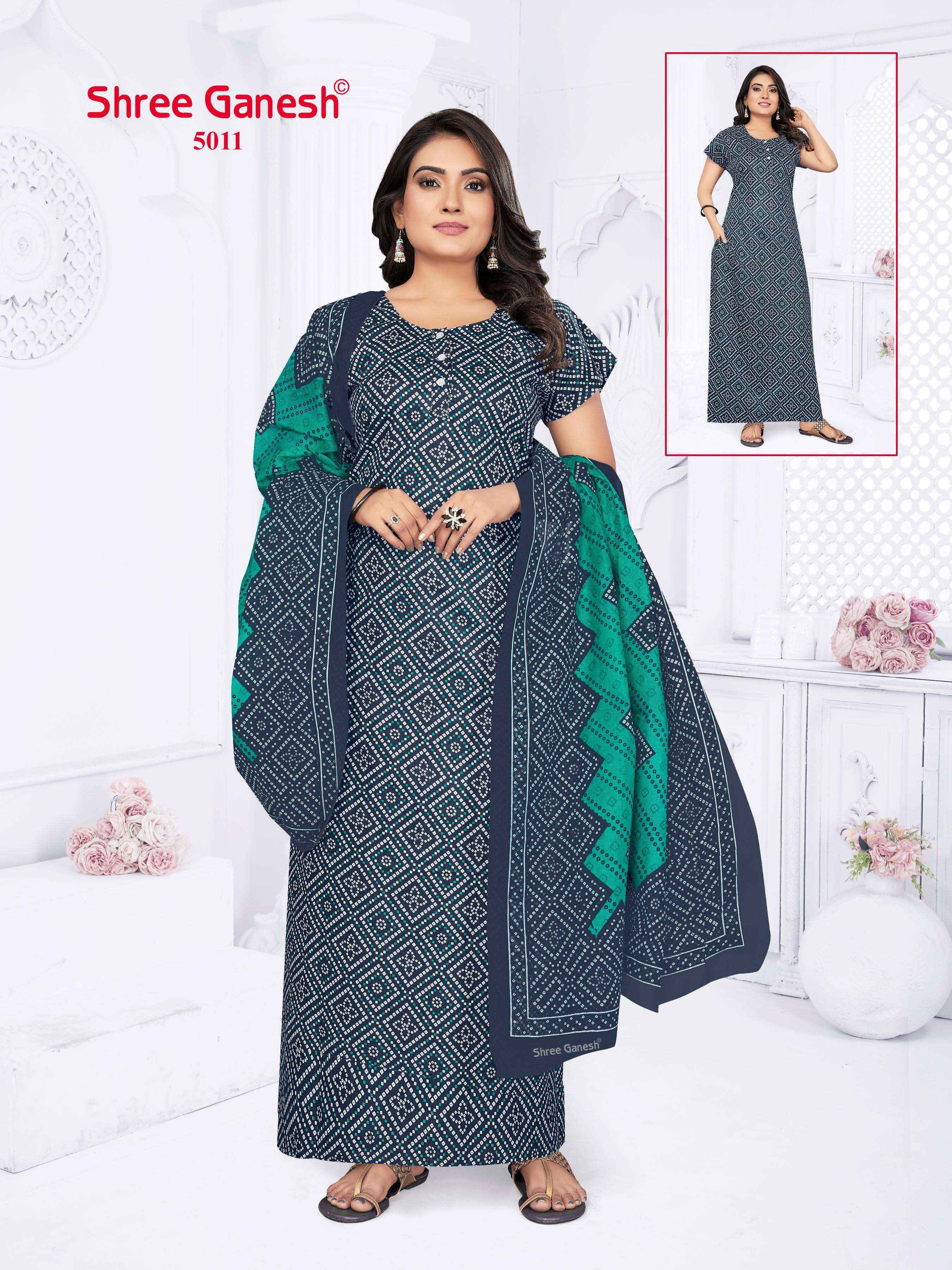 shree ganesh Kalki Vol 5 Cotton Gown With Dupatta 15 pcs Catalogue