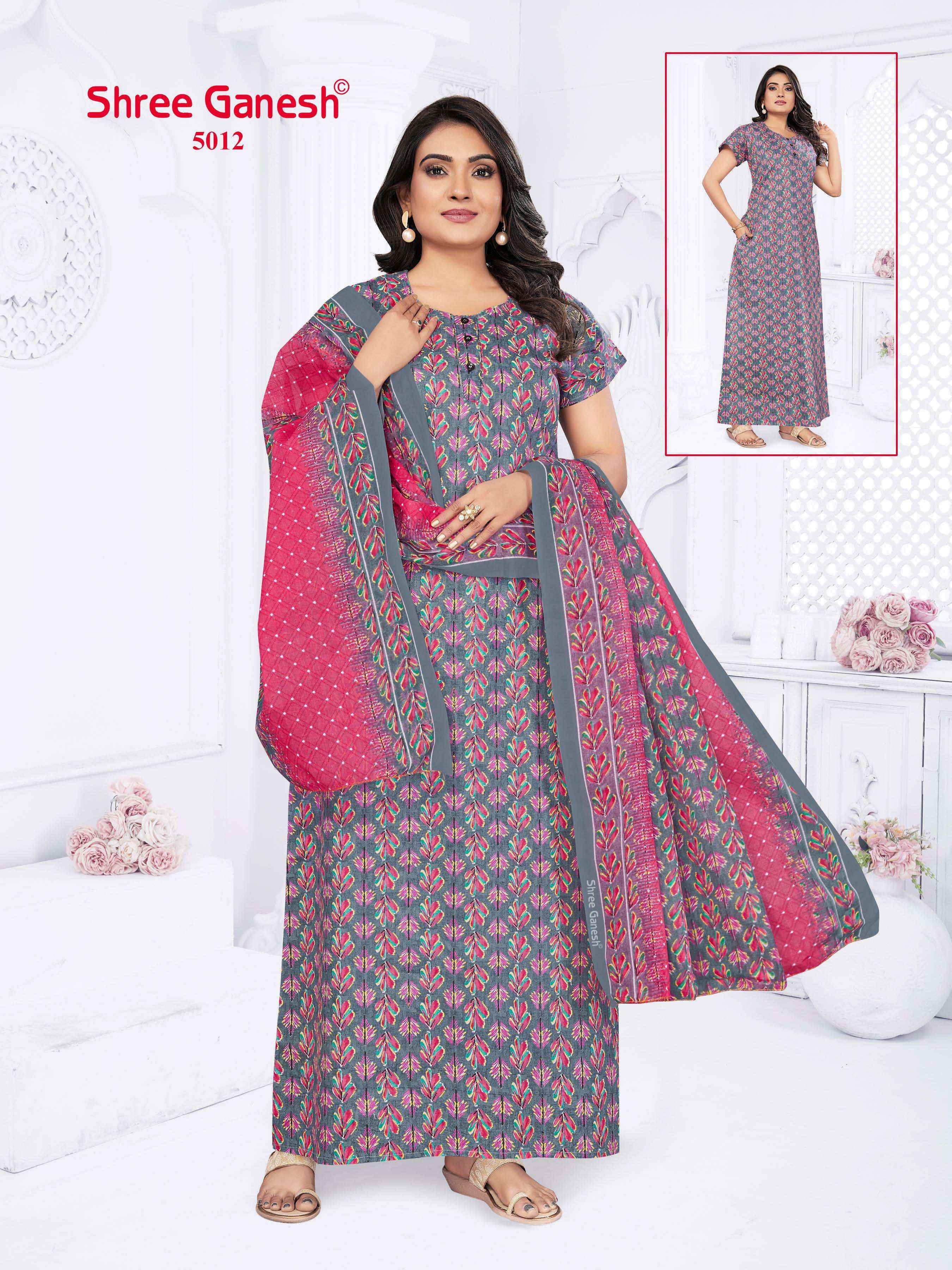 shree ganesh Kalki Vol 5 Cotton Gown With Dupatta 15 pcs Catalogue