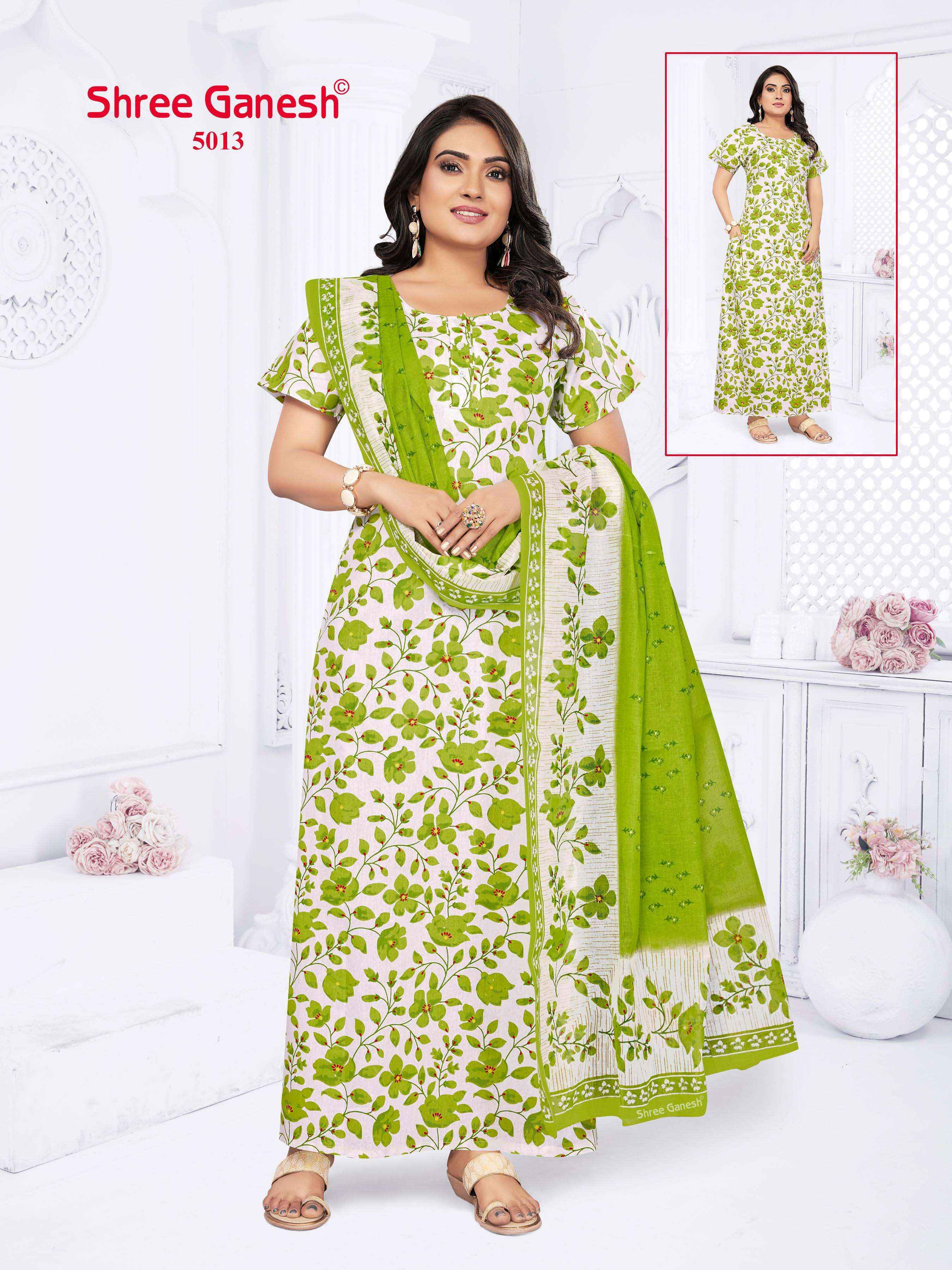 shree ganesh Kalki Vol 5 Cotton Gown With Dupatta 15 pcs Catalogue