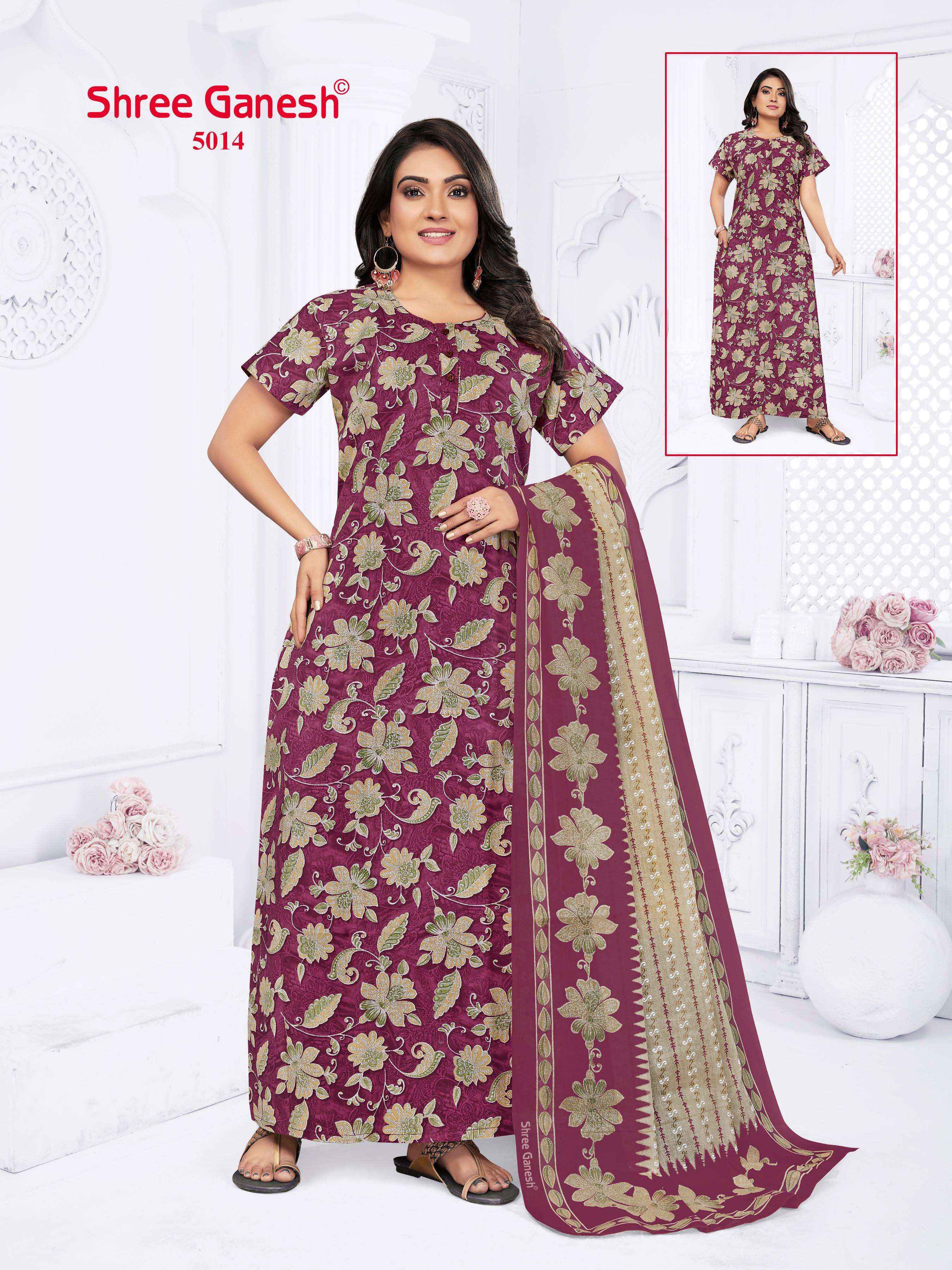 shree ganesh Kalki Vol 5 Cotton Gown With Dupatta 15 pcs Catalogue