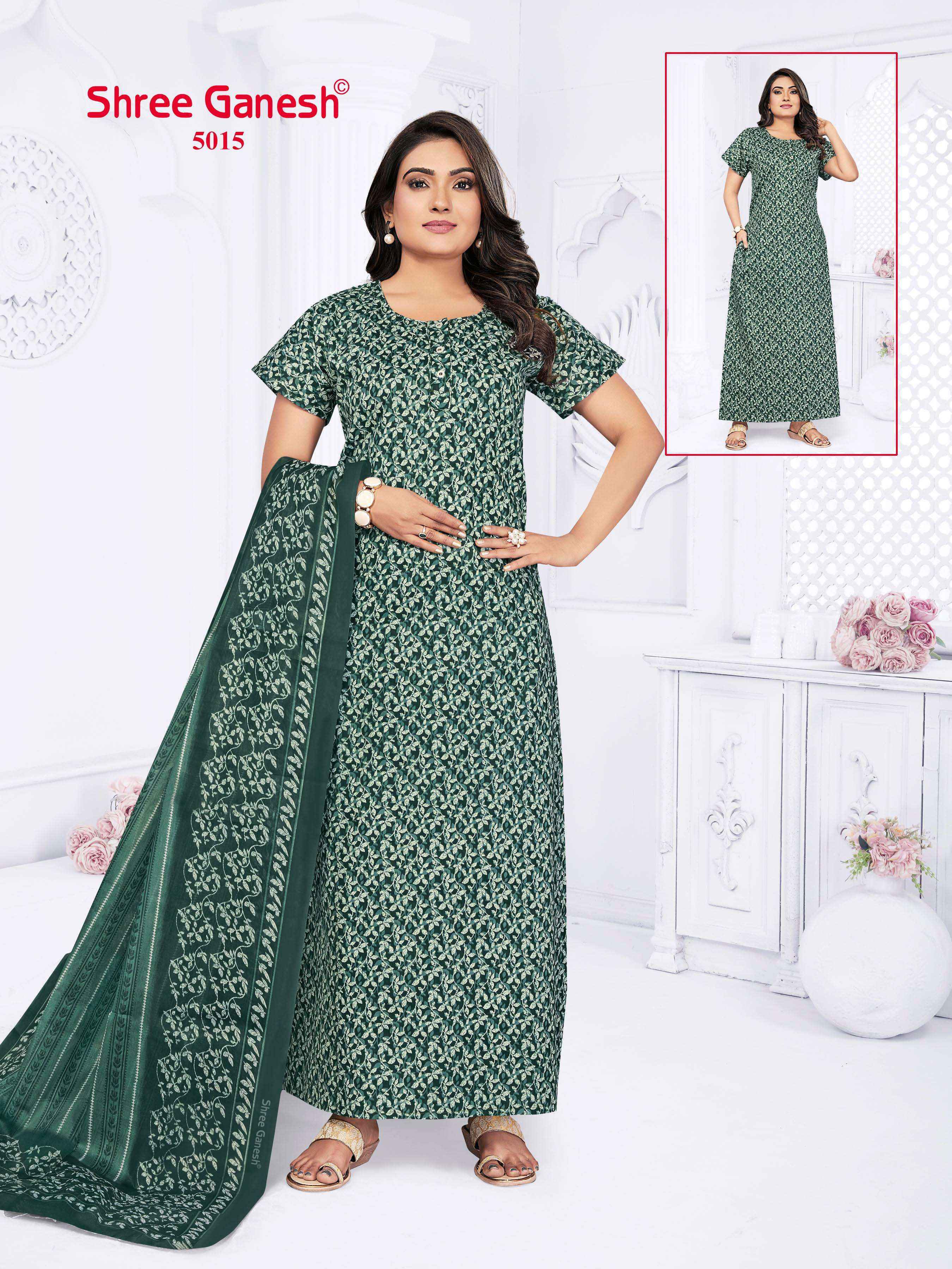 shree ganesh Kalki Vol 5 Cotton Gown With Dupatta 15 pcs Catalogue