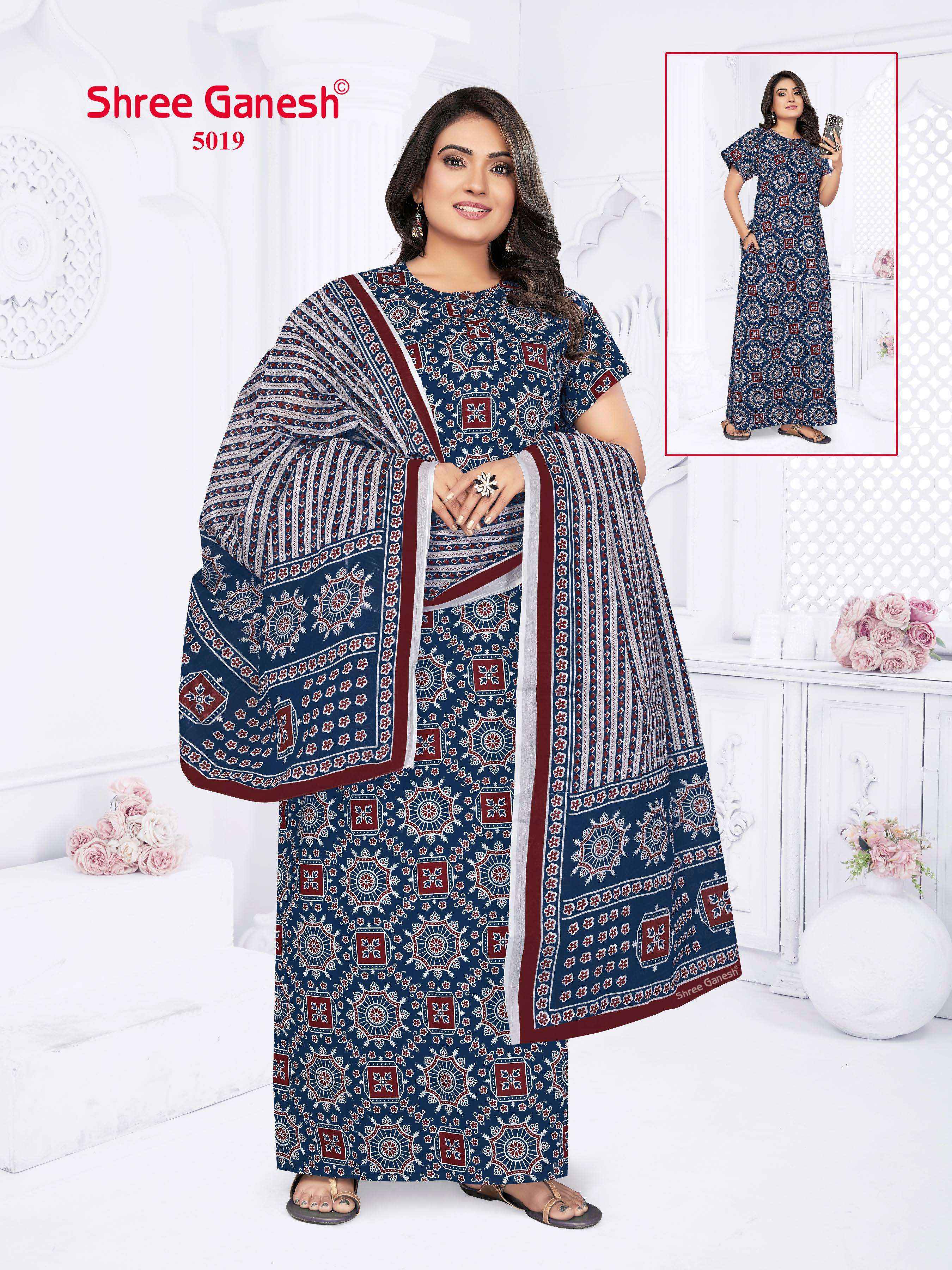 shree ganesh Kalki Vol 5 Cotton Gown With Dupatta 15 pcs Catalogue