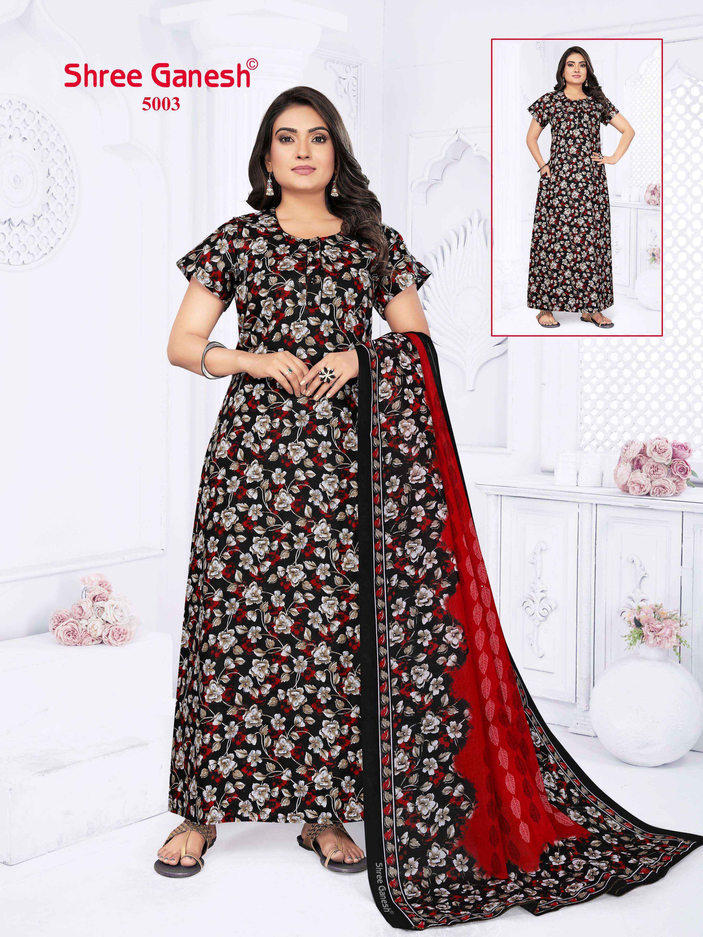 shree ganesh Kalki Vol 5 Cotton Gown With Dupatta 15 pcs Catalogue
