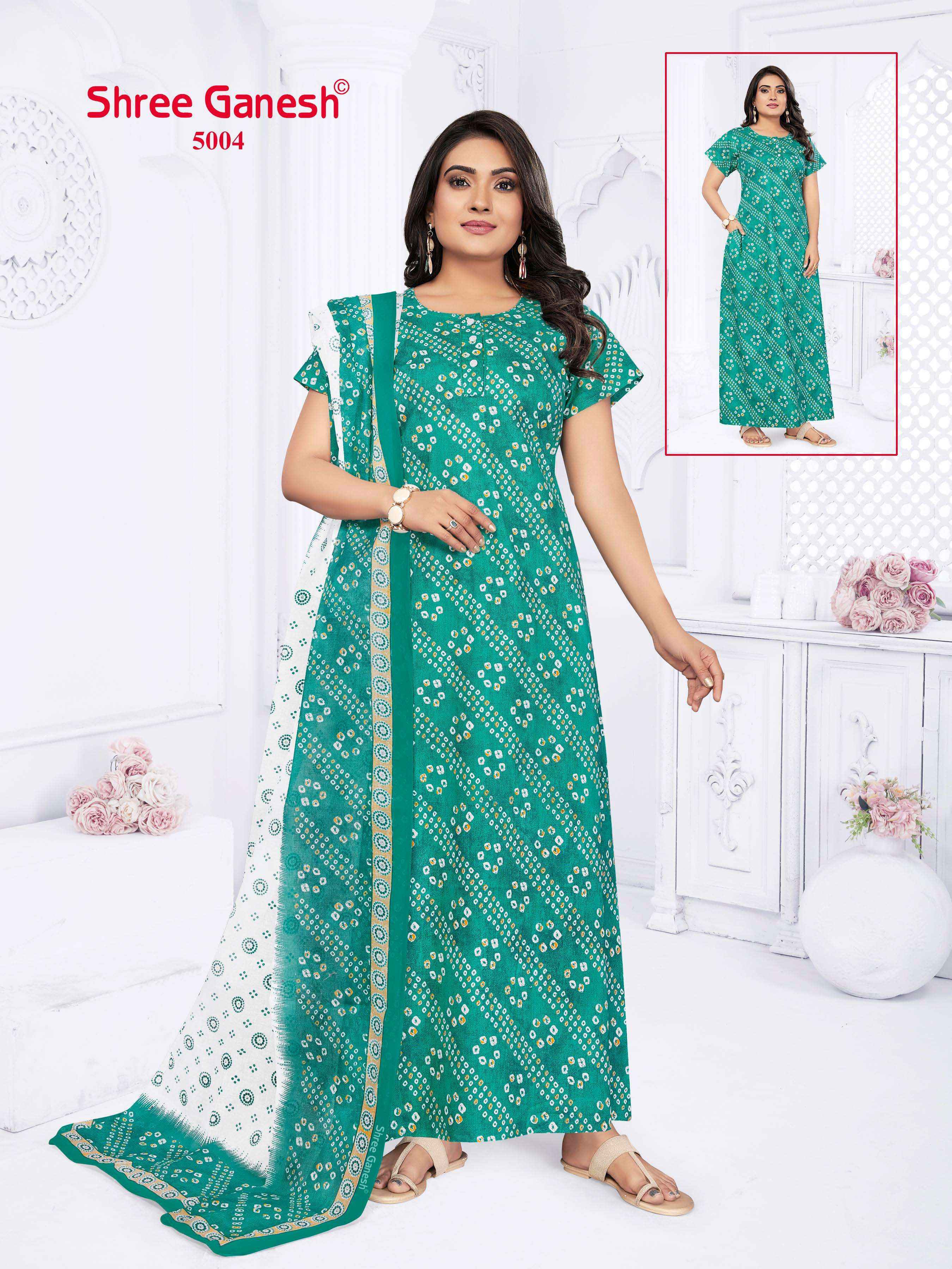 shree ganesh Kalki Vol 5 Cotton Gown With Dupatta 15 pcs Catalogue