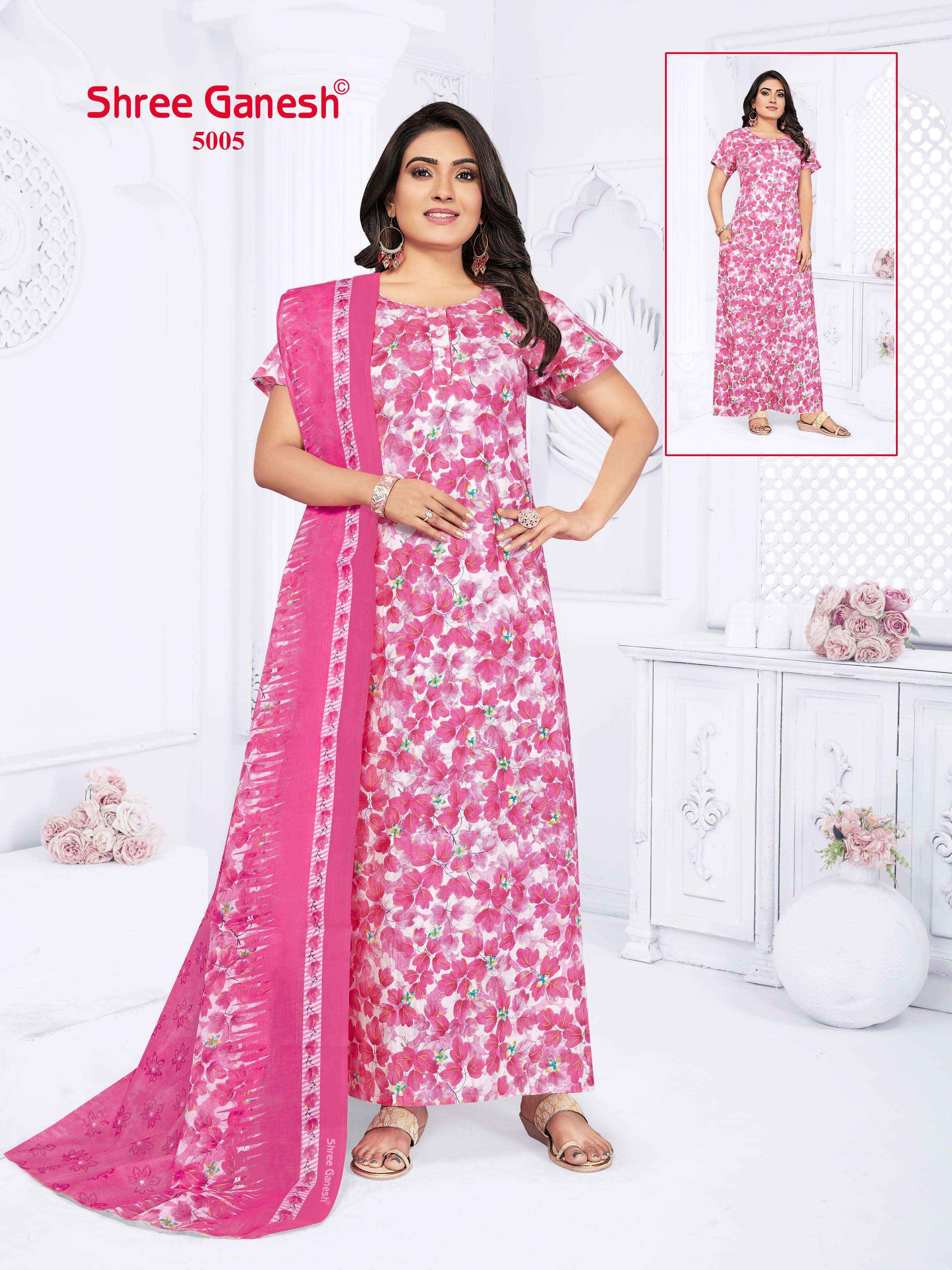 shree ganesh Kalki Vol 5 Cotton Gown With Dupatta 15 pcs Catalogue