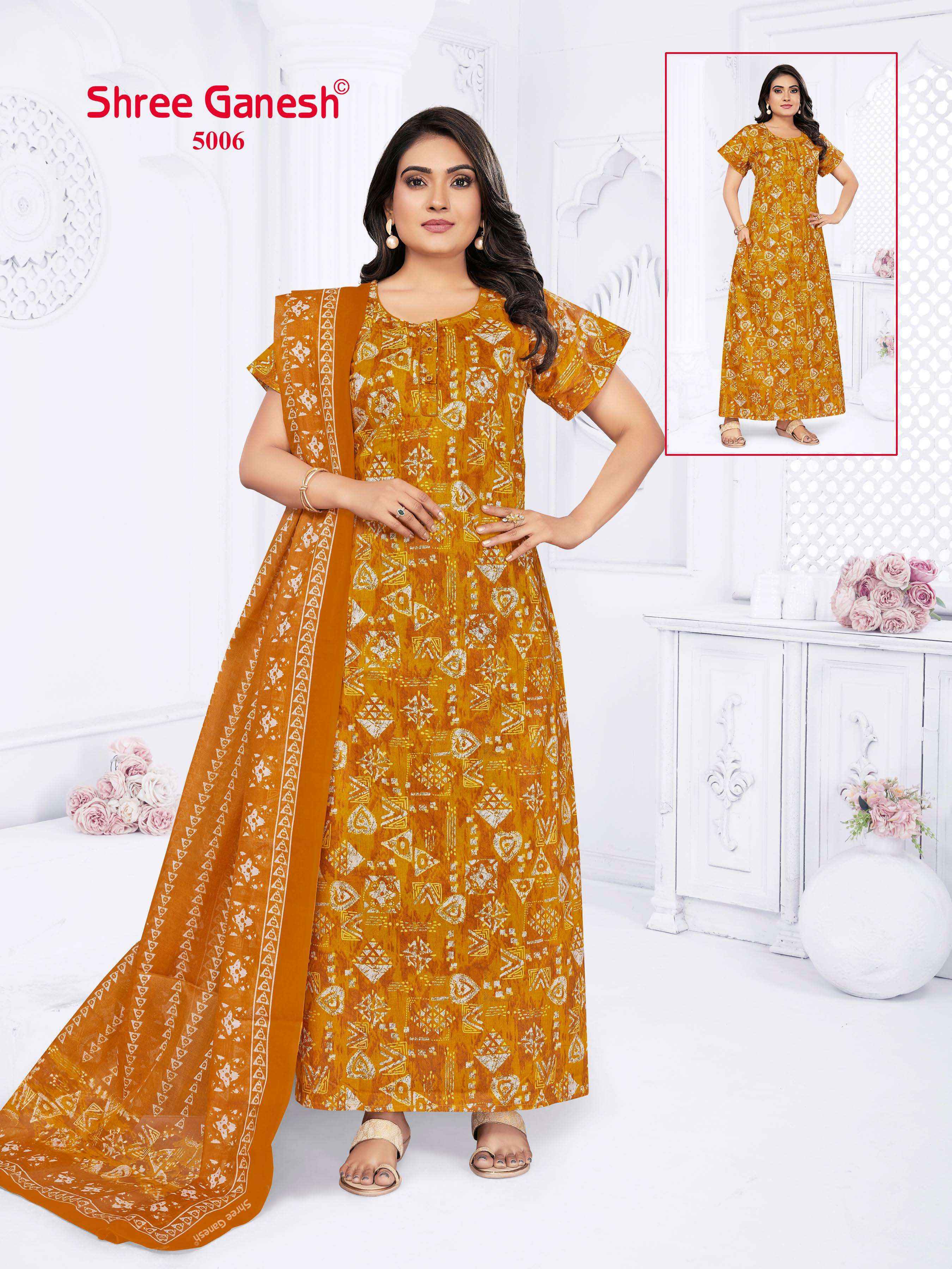 shree ganesh Kalki Vol 5 Cotton Gown With Dupatta 15 pcs Catalogue