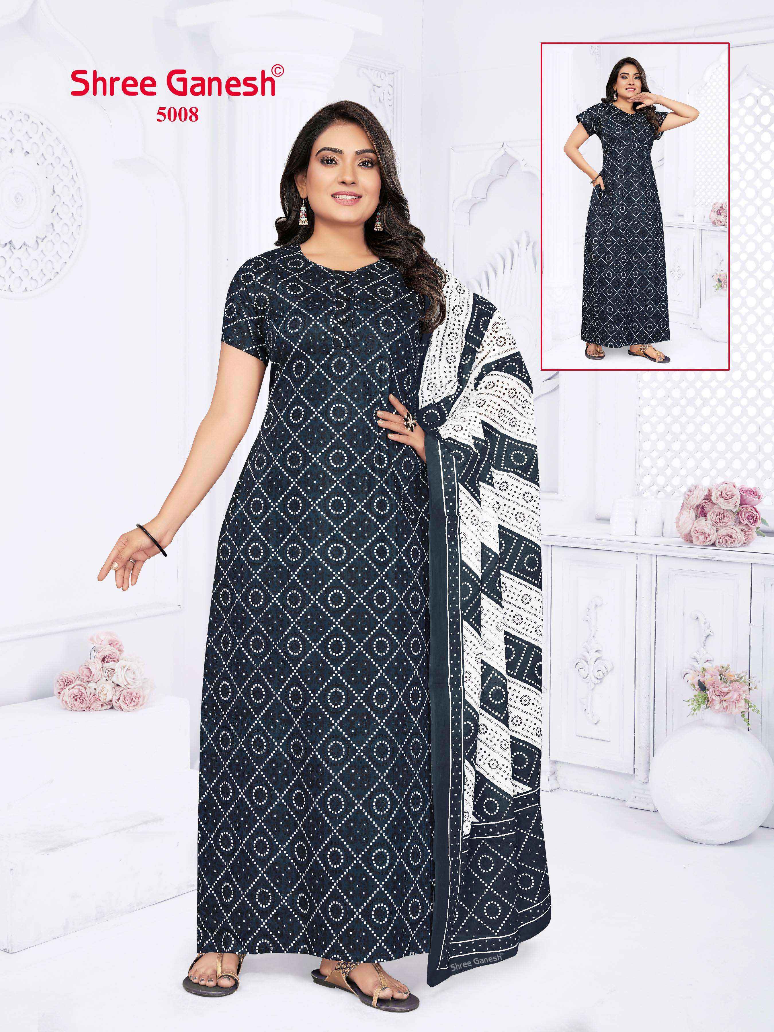 shree ganesh Kalki Vol 5 Cotton Gown With Dupatta 15 pcs Catalogue