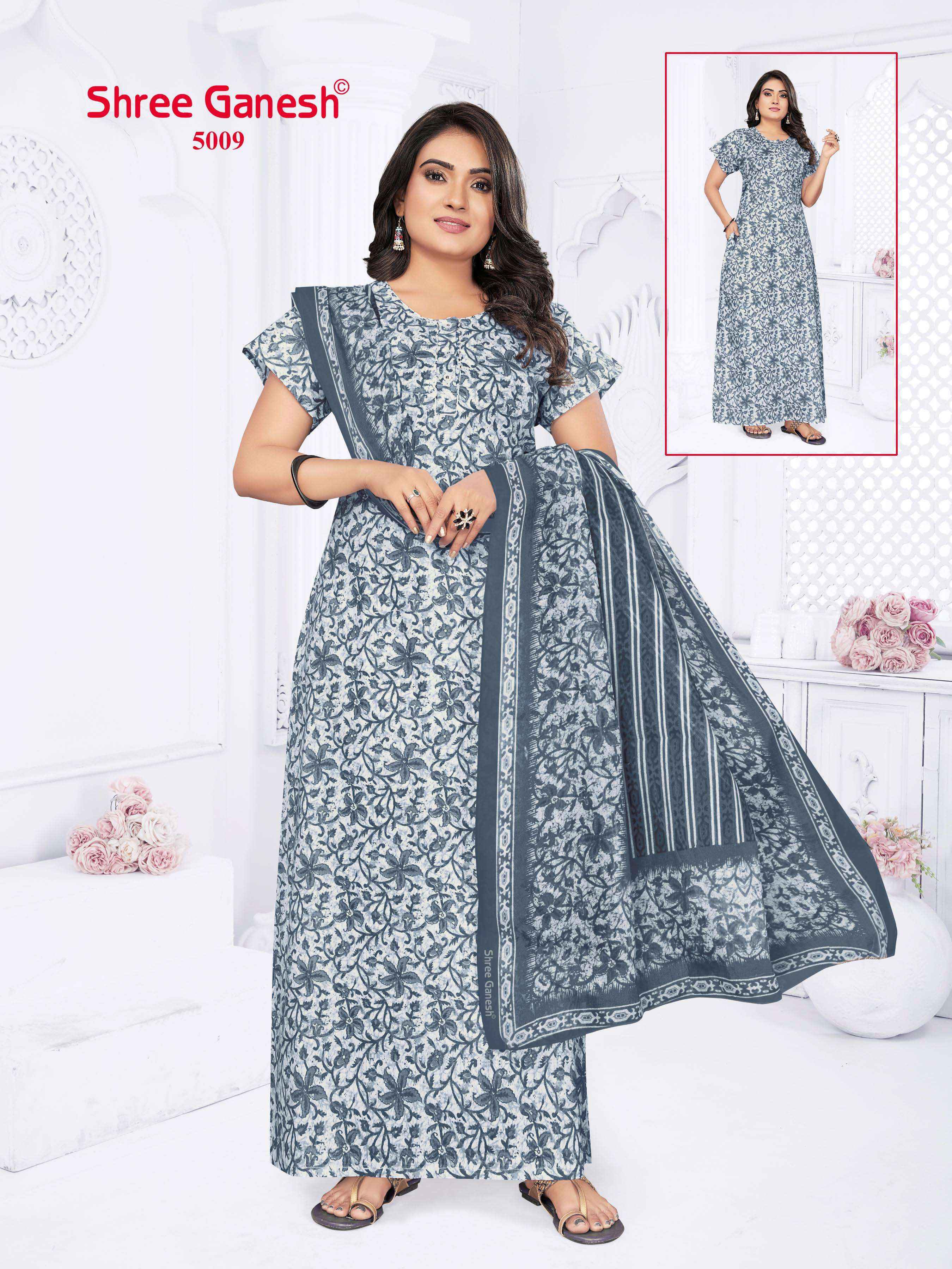 shree ganesh Kalki Vol 5 Cotton Gown With Dupatta 15 pcs Catalogue